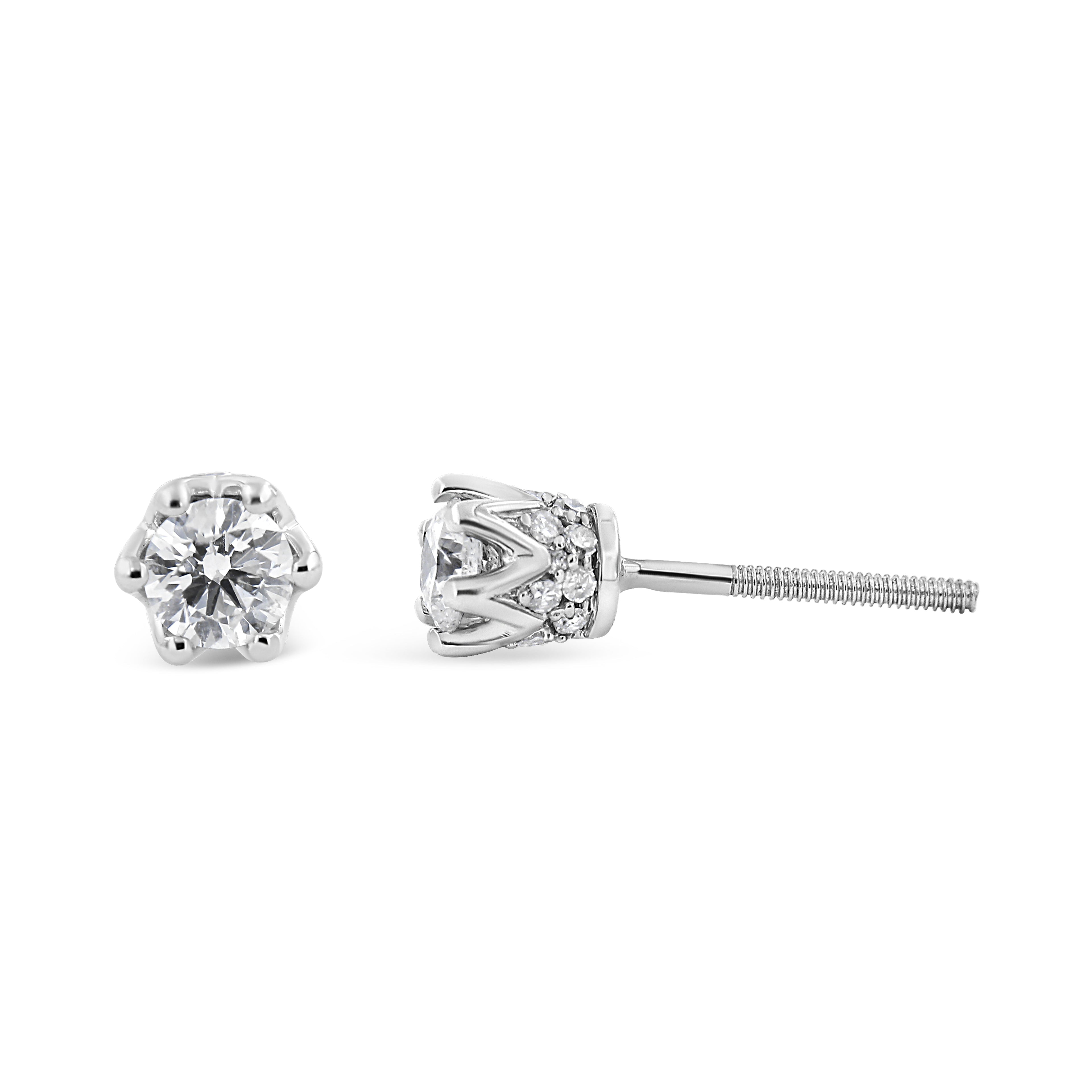 14K White Gold 1/2 Cttw Round Diamond Crown Stud Earring (I-J Color, I1-I2 Clarity) by Bids.com