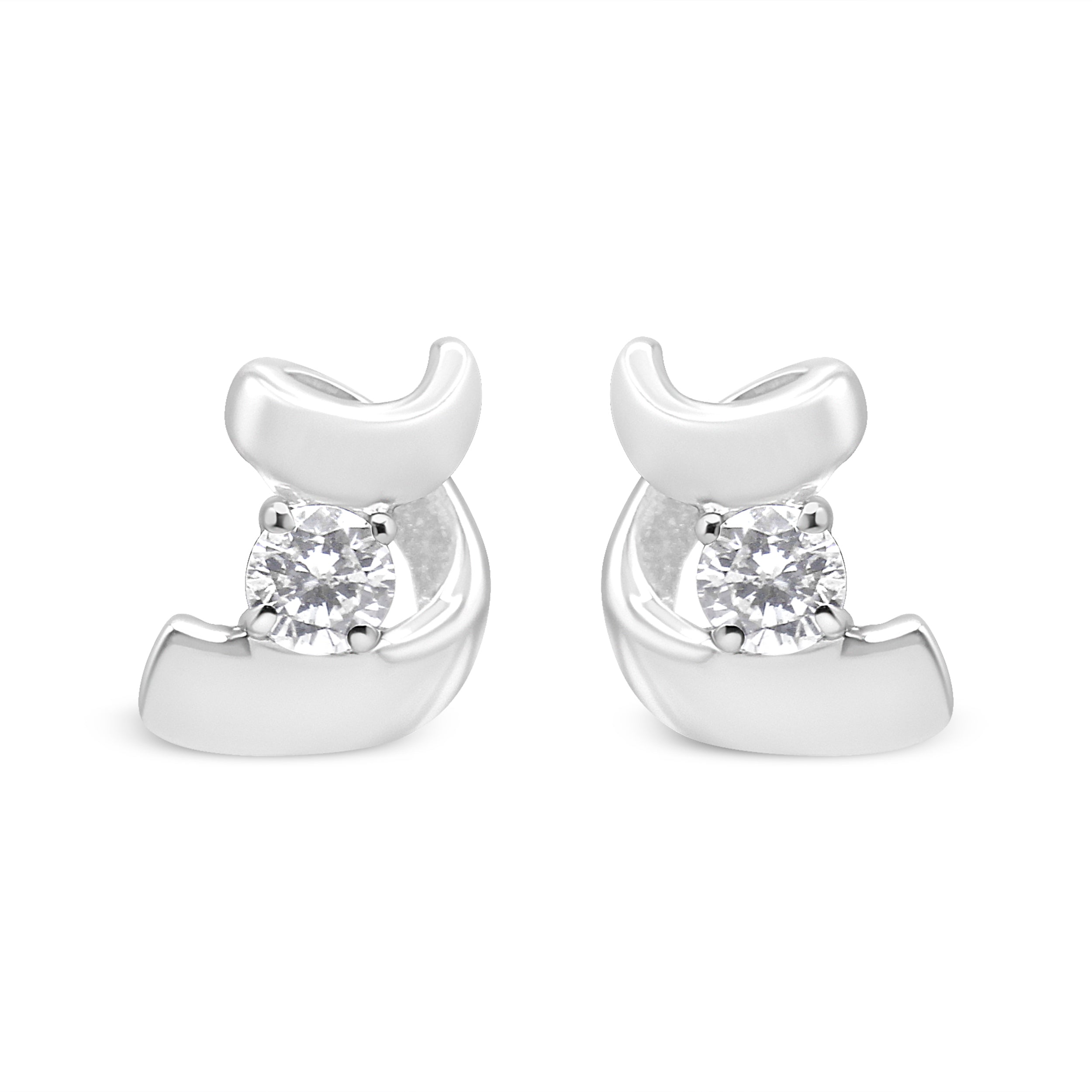 10K White Gold 1/10 Cttw Round Brilliant-Cut Diamond Espira Swirls Solitaire Push Back Stud Earrings (I-J Color, I1-I2 Clarity) by Bids.com