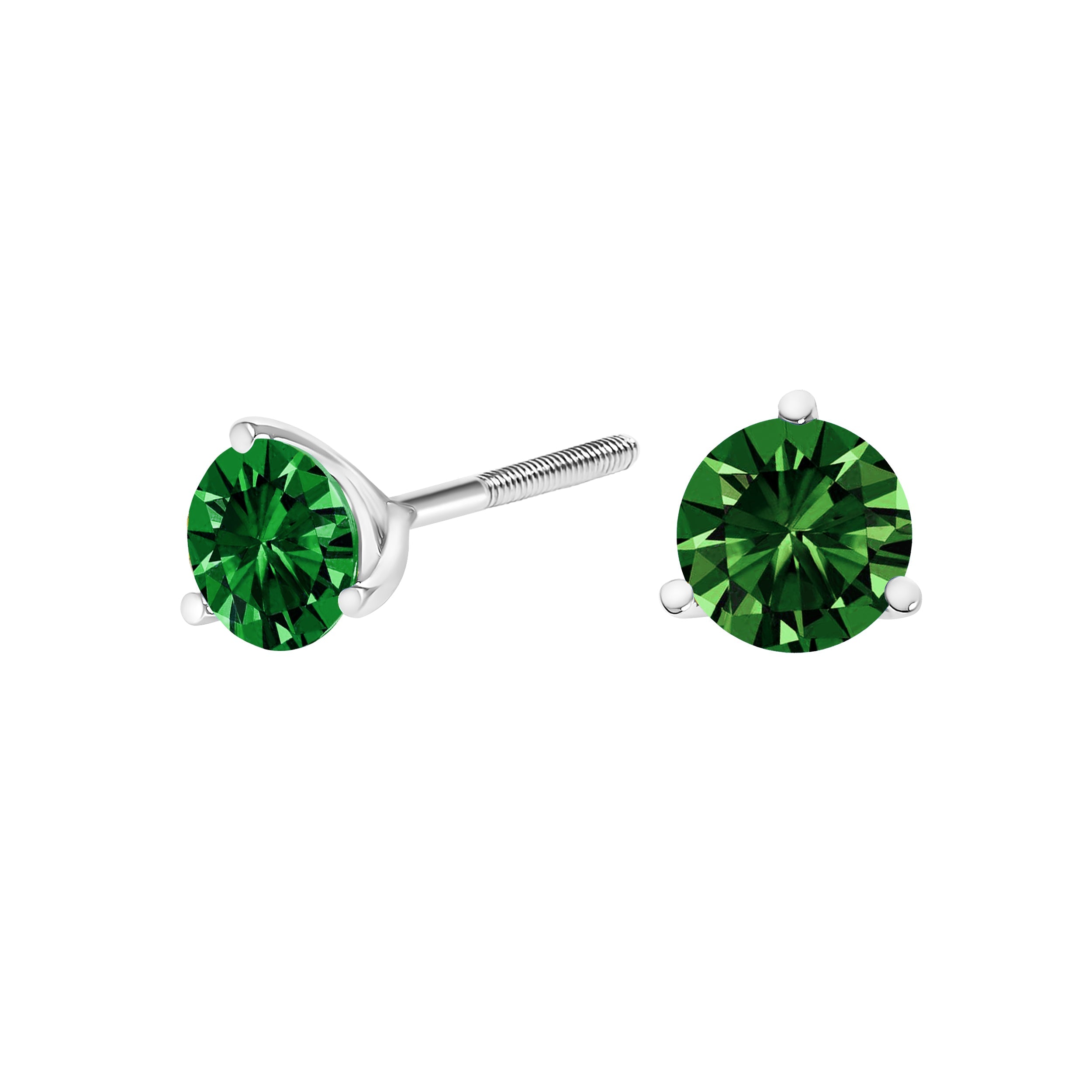 14K White Gold 1.0 Cttw 3-Prong Martini Set Lab Grown Green Diamond Solitaire Stud Earrings by Bids.com