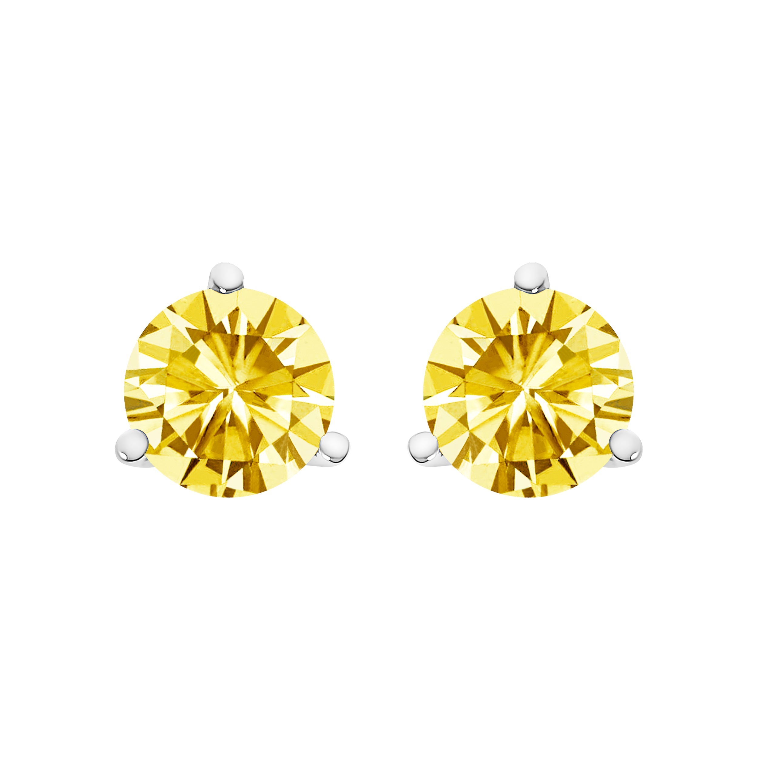 14K White Gold 3-Prong Martini Set 1.0 Cttw Yellow Lab Grown Diamond Solitaire Stud Earrings by Bids.com