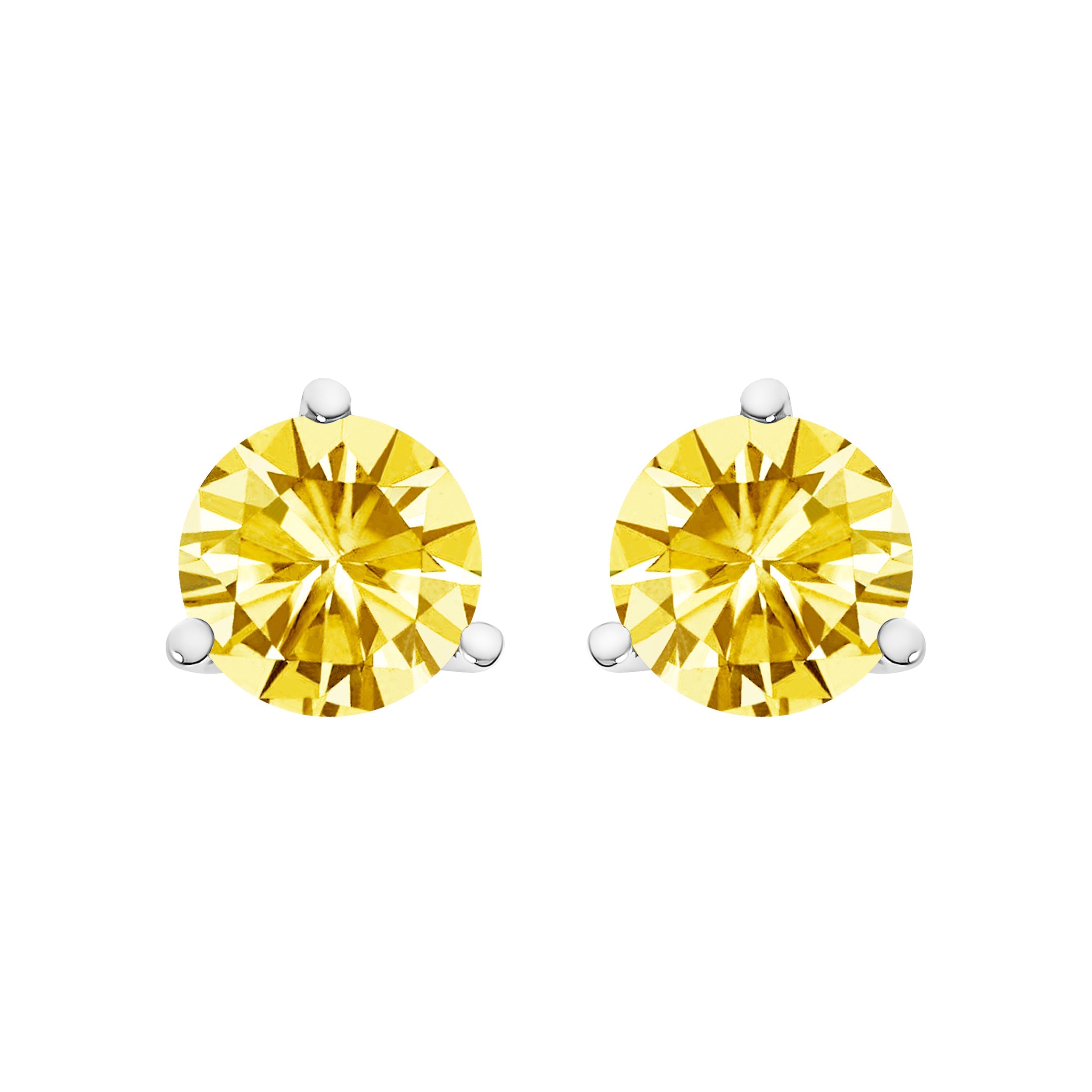 14K White Gold 3-Prong Martini Set 1.0 Cttw Yellow Lab Grown Diamond Solitaire Stud Earrings