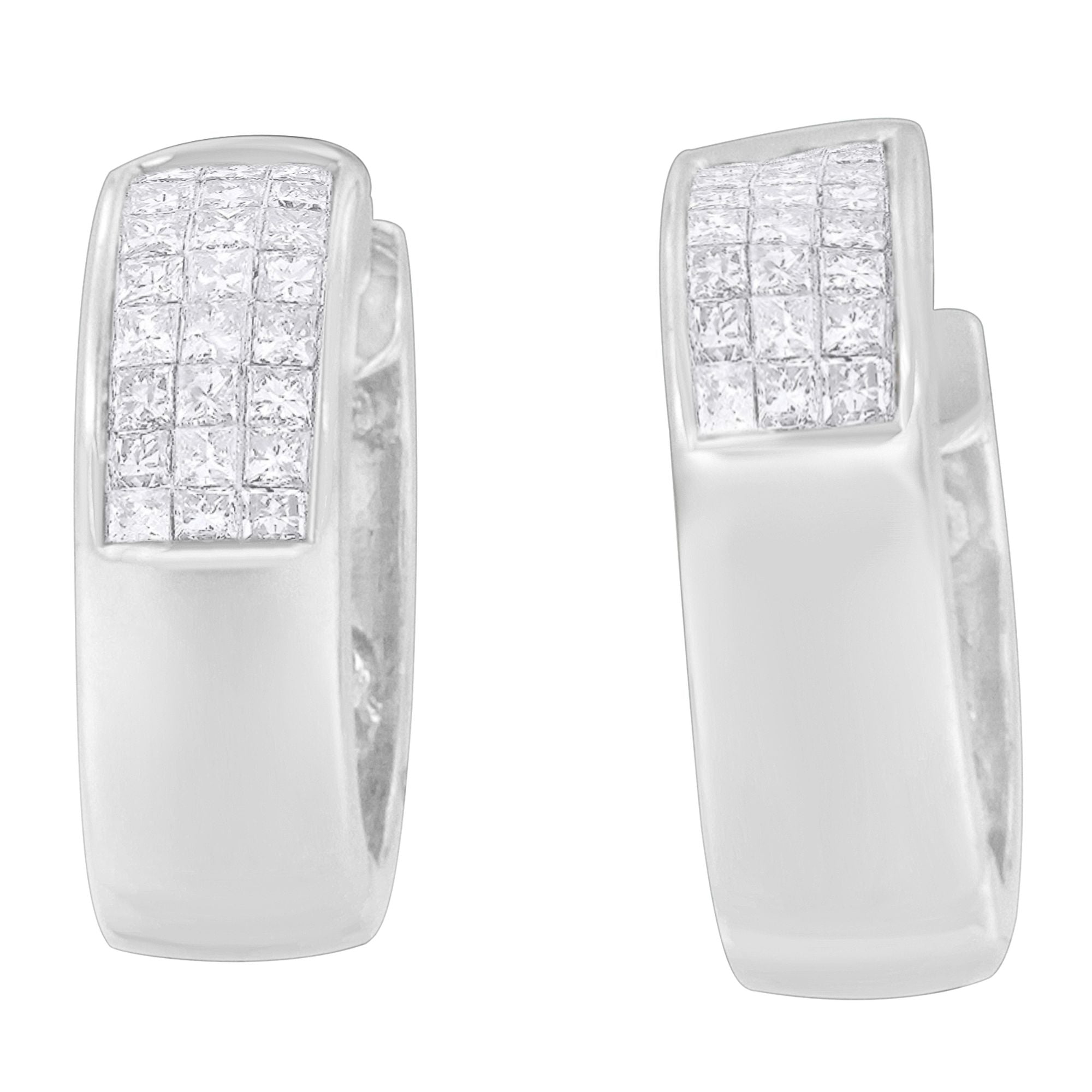 14K White Gold 1 1/8 cttw Princess and Round Cut Diamond Huggie Earrings (H-I, VS1-VS2) by Bids.com