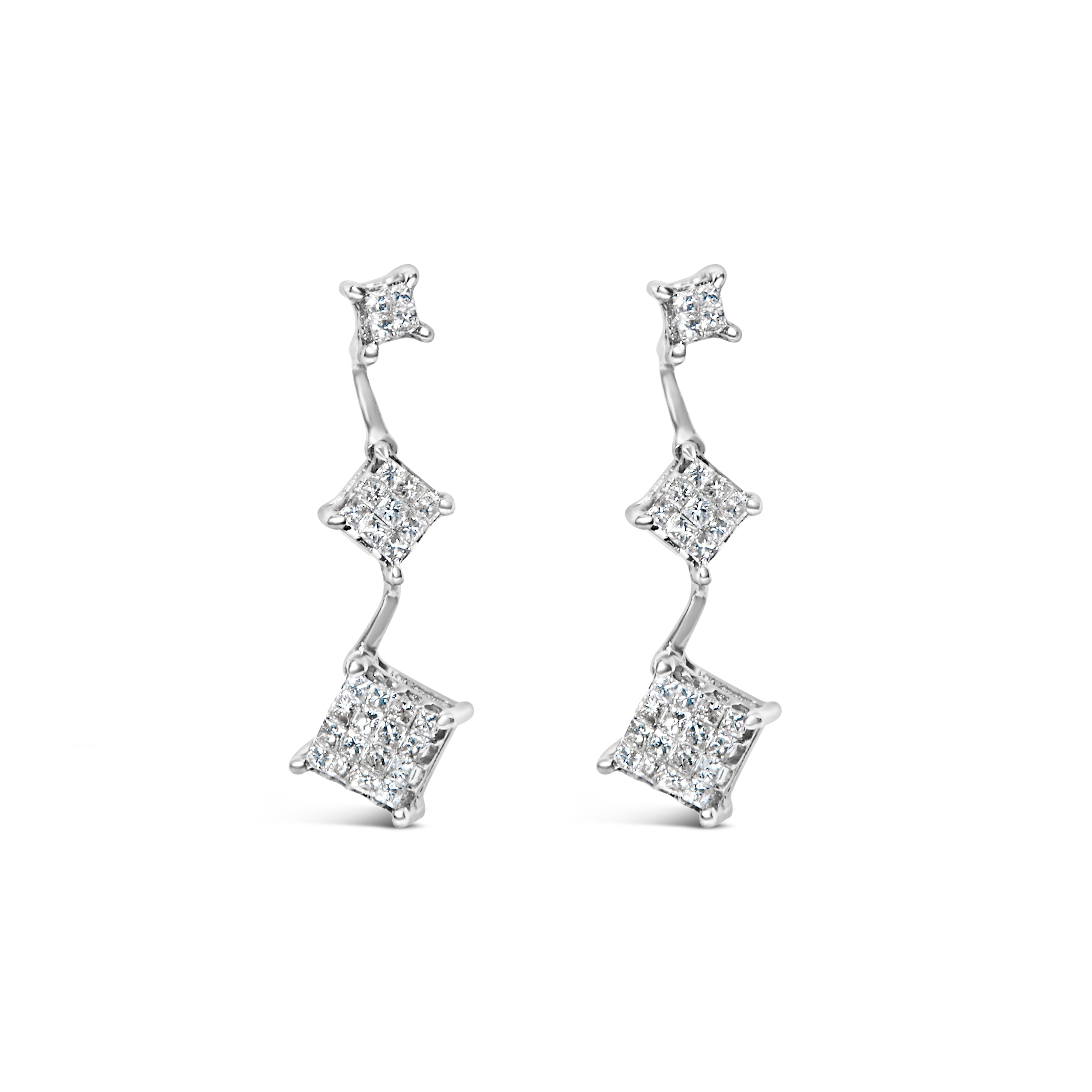 14K White Gold 1 cttw Princess Cut Diamond Earrings (G-H, VS1-VS2) by Bids.com