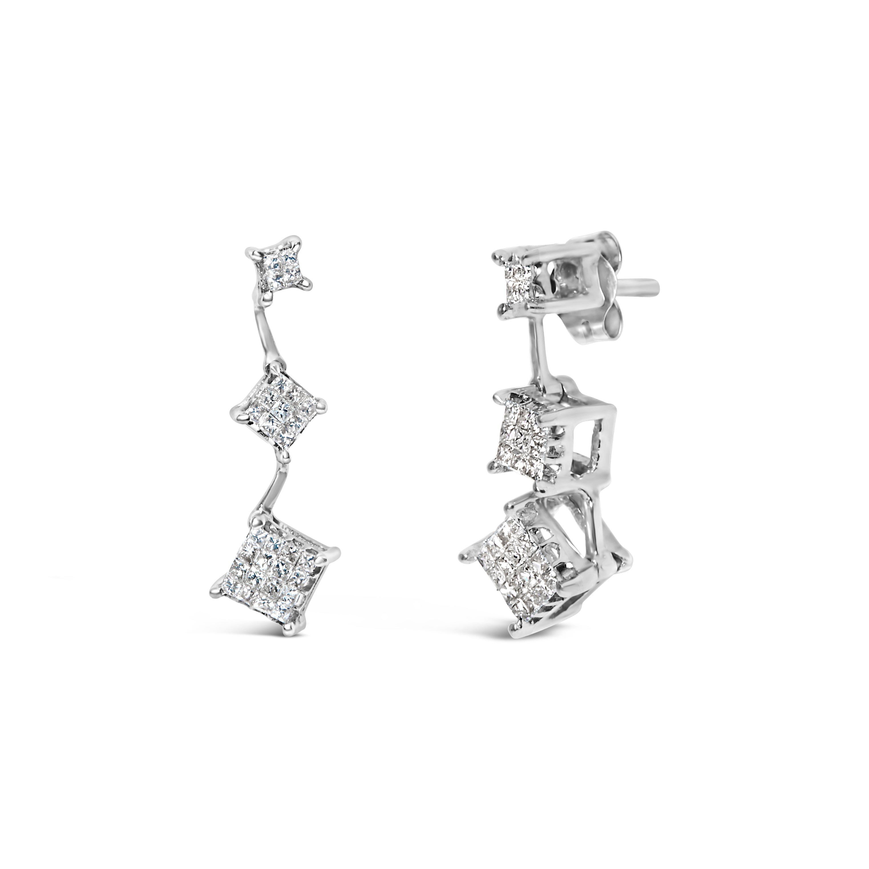 14K White Gold 1 cttw Princess Cut Diamond Earrings (G-H, VS1-VS2) by Bids.com