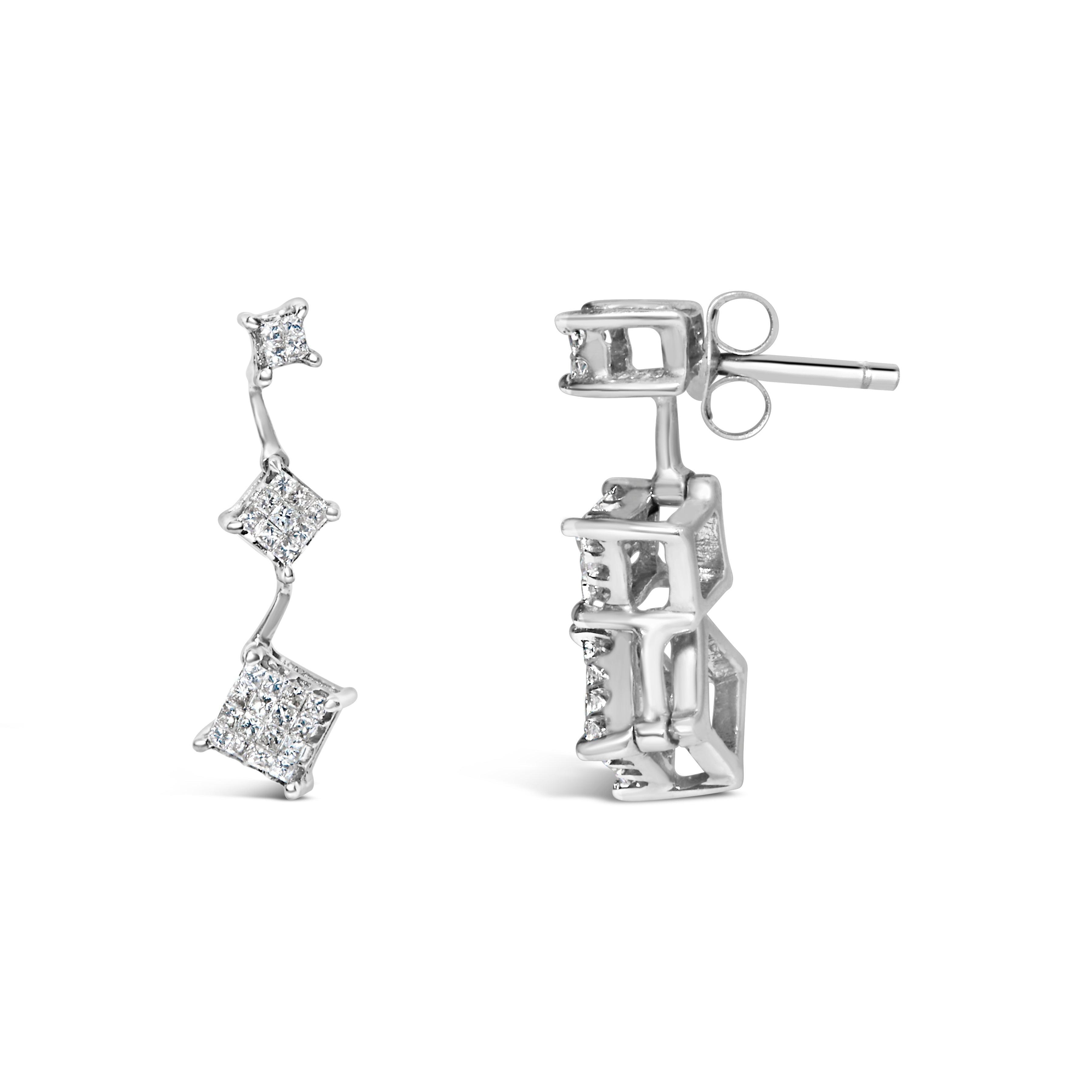 14K White Gold 1 cttw Princess Cut Diamond Earrings (G-H, VS1-VS2) by Bids.com