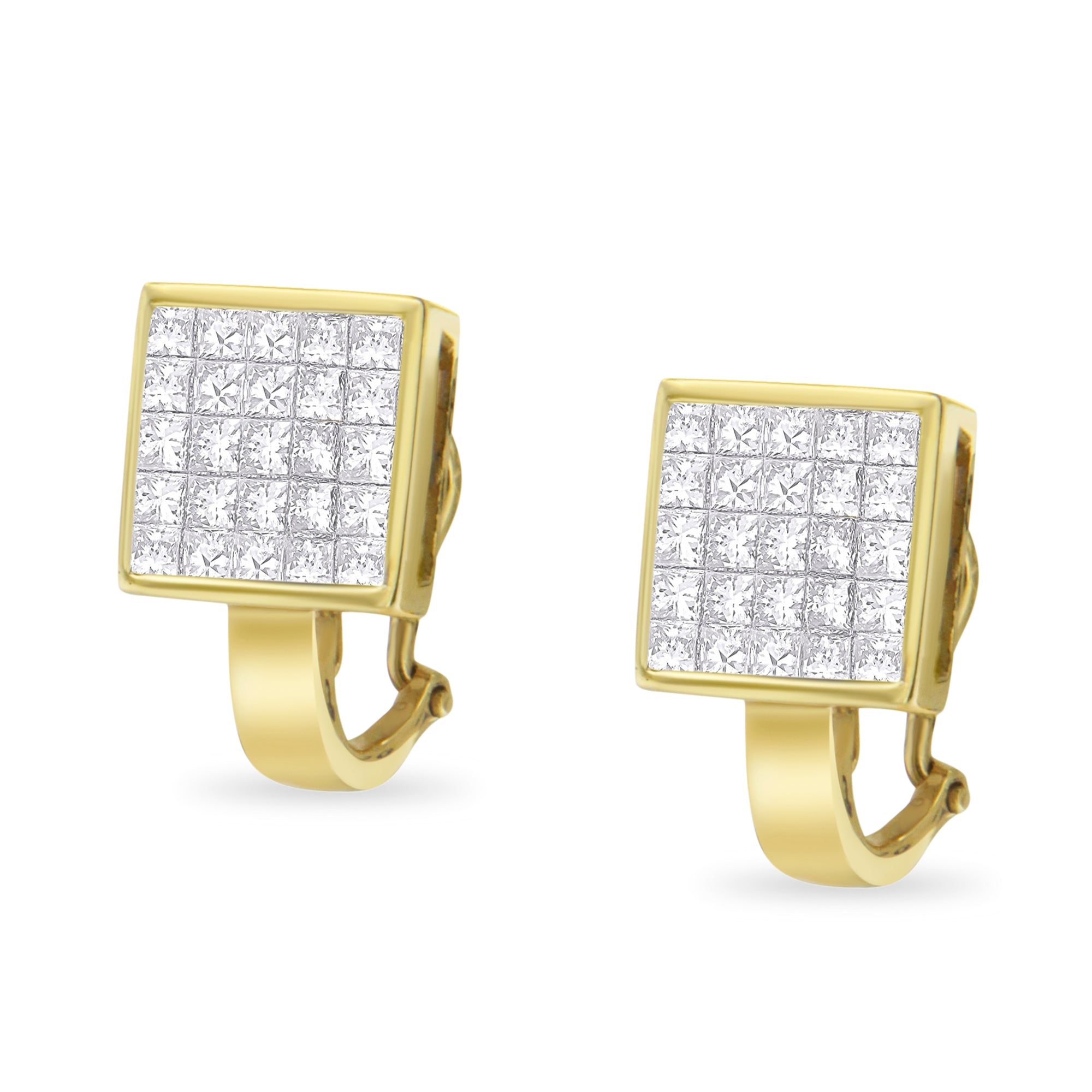 14K Yellow Gold 3-1/5 Cttw Princess Cut Diamond ¾ Square Invisible Set Grid Huggy Style Omega Back Stud Earrings (G-H Color, VS1-VS2 Clarity) by Bids.com