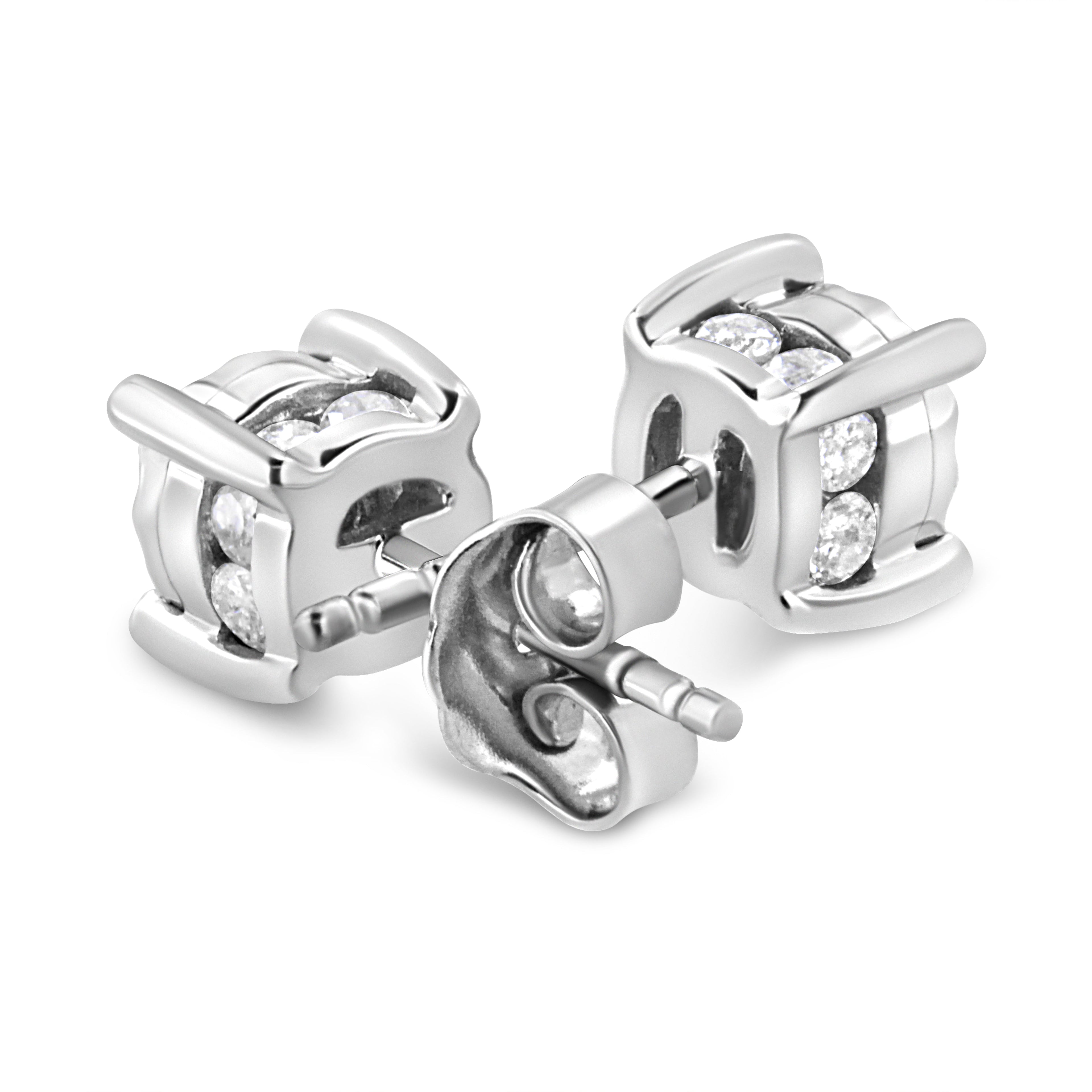 .925 Sterling Silver 1.0 Cttw Round Brilliant-Cut Diamond Miracle-Set Solitaire Stud Earrings (H-I Color, I2-I3 Clarity) by Bids.com