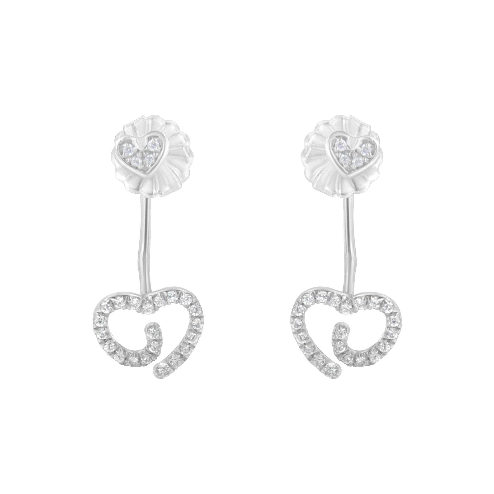 .925 Sterling Silver 1/4 Cttw Diamond Swirl Heart Front/Back Earrings (I-J Color, I2-I3 Clarity) by Bids.com