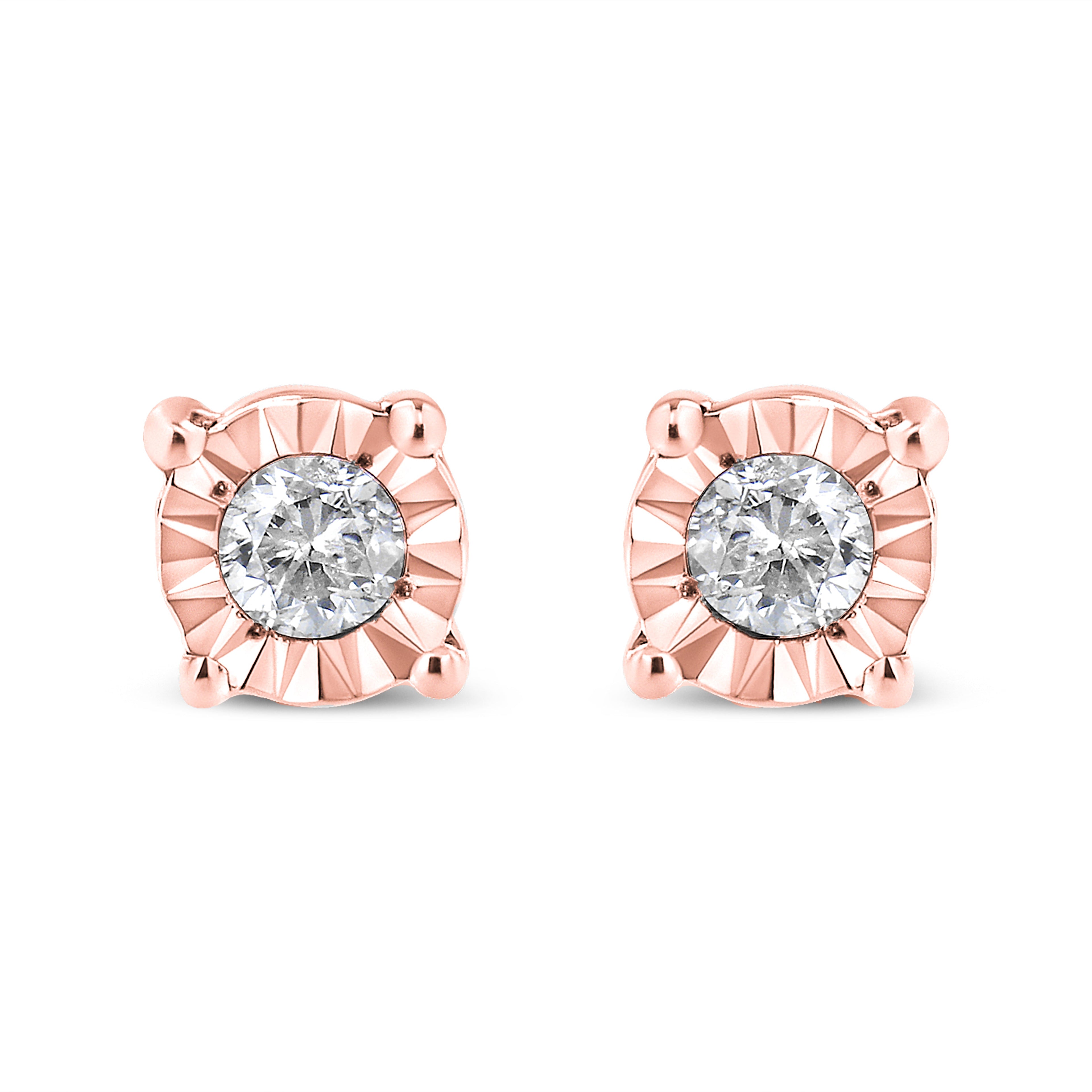 10K Yellow Gold Plated .925 Sterling Silver 1/10 Cttw Round Brilliant-Cut Diamond Miracle-Set Stud Earrings (J-K Color, I3 Clarity)