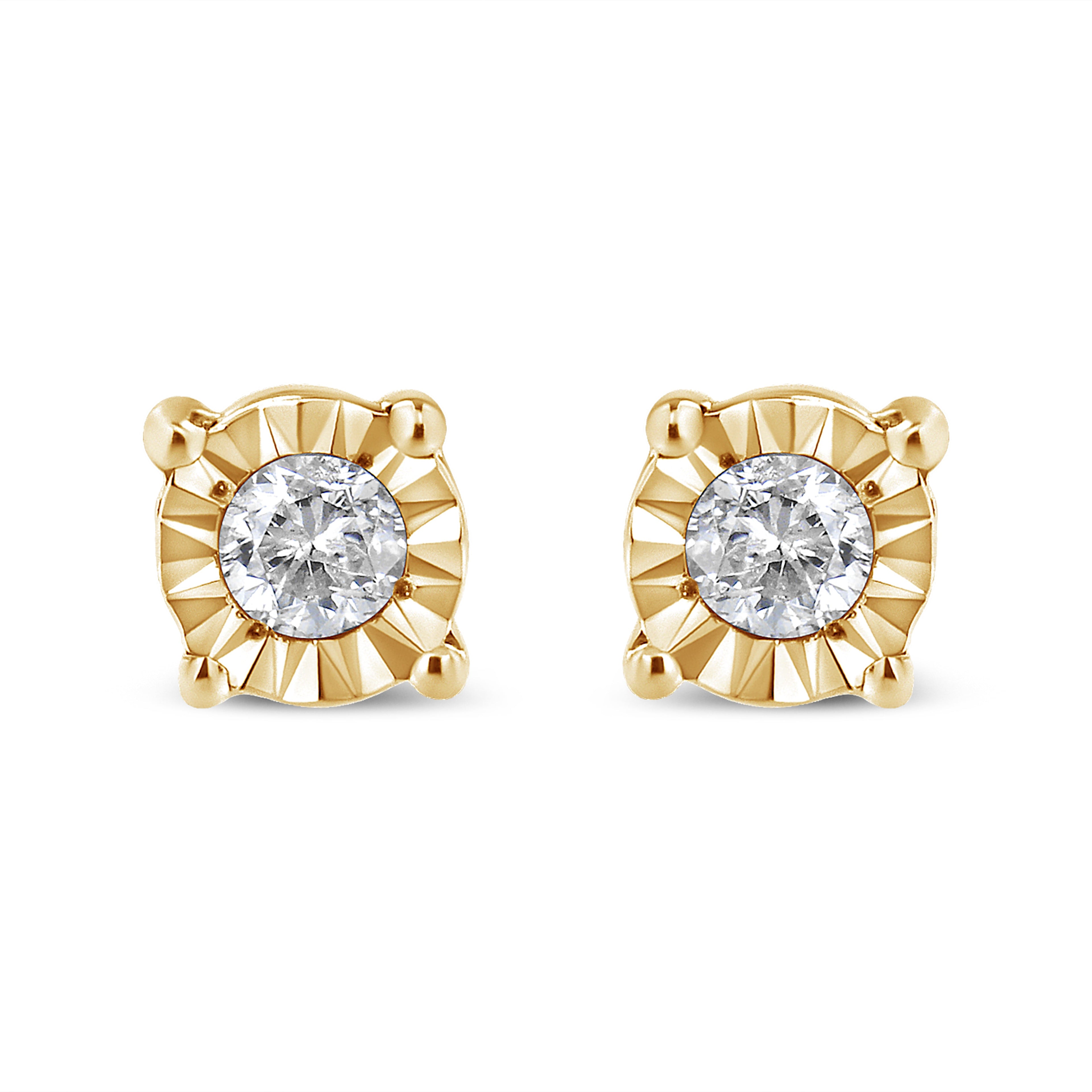 10K Yellow Gold Plated .925 Sterling Silver 1/10 Cttw Round Brilliant-Cut Diamond Miracle-Set Stud Earrings (J-K Color, I3 Clarity)