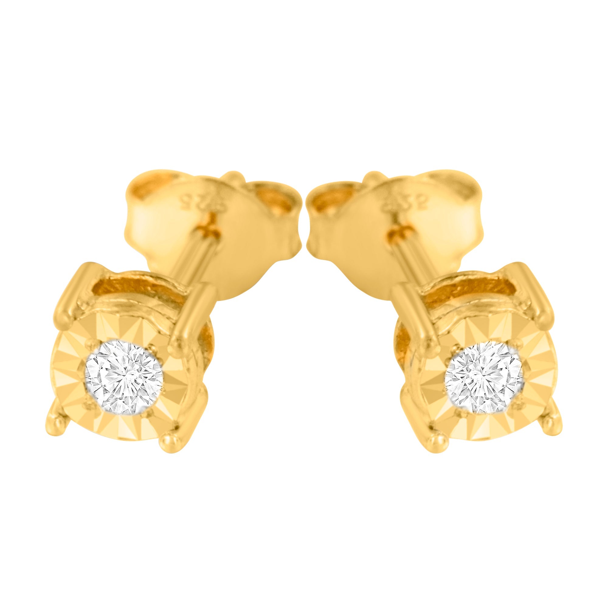 10K Yellow Gold Plated .925 Sterling Silver 1/10 Cttw Round Brilliant-Cut Diamond Miracle-Set Stud Earrings (J-K Color, I3 Clarity) by Bids.com