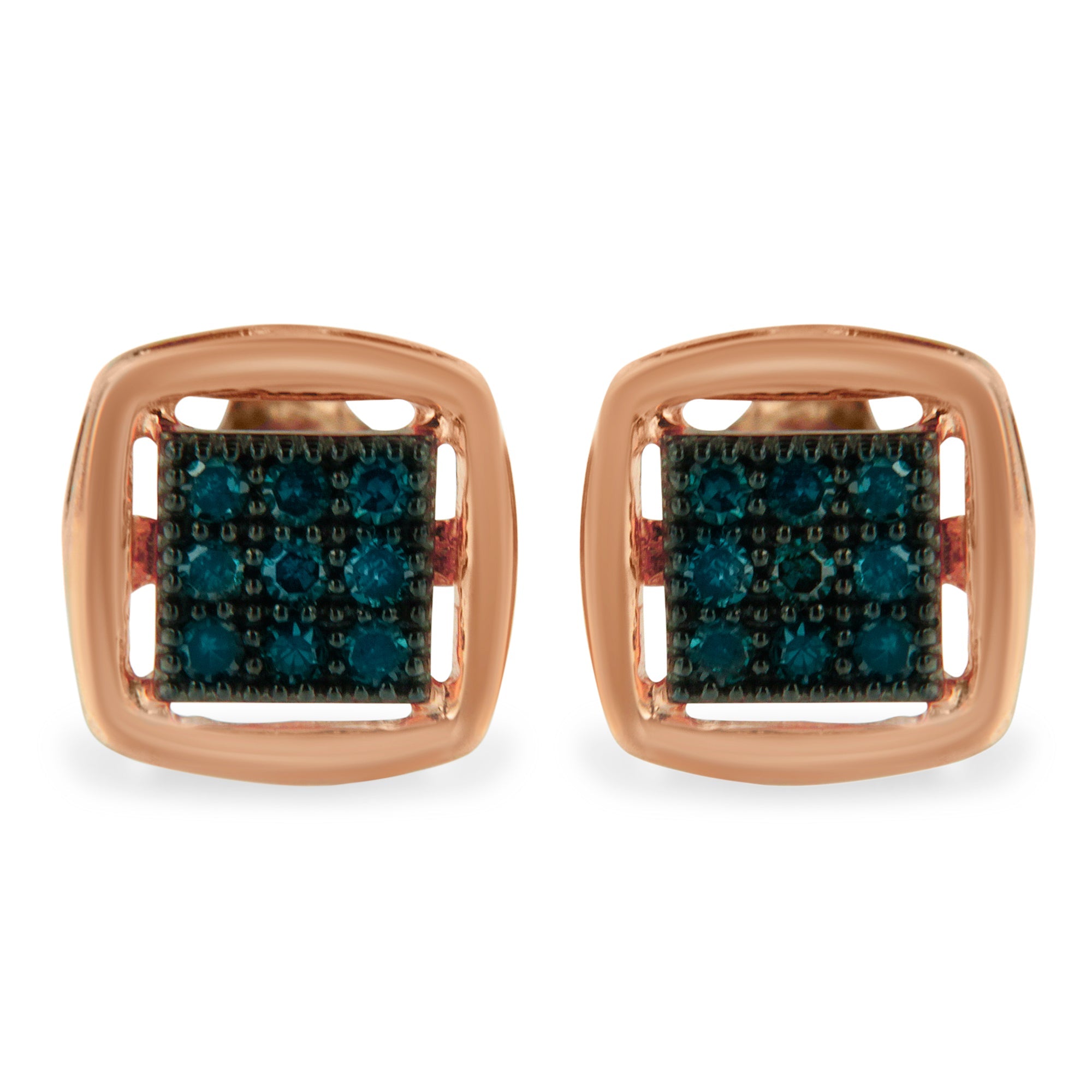 Rose Plated Sterling Silver Rose Cut Treated Diamond Stud Earring (0.25 cttw, Blue Color, I2-I3 Clarity) by Bids.com