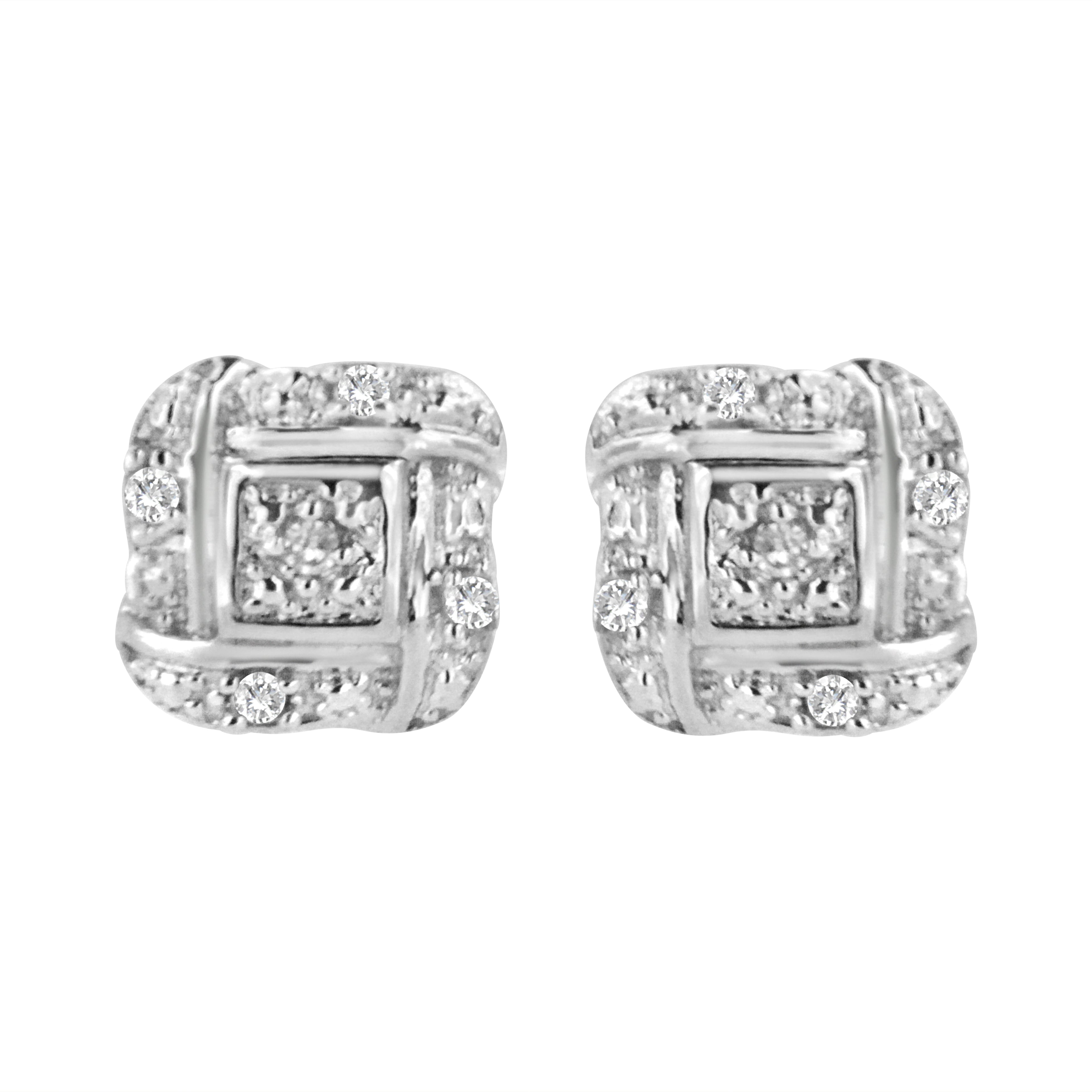 .925 Sterling Silver Round-Cut Diamond Accent Swirl Square Knot Stud Earrings (H-I Color, I2-I3 Clarity) DestGlow
