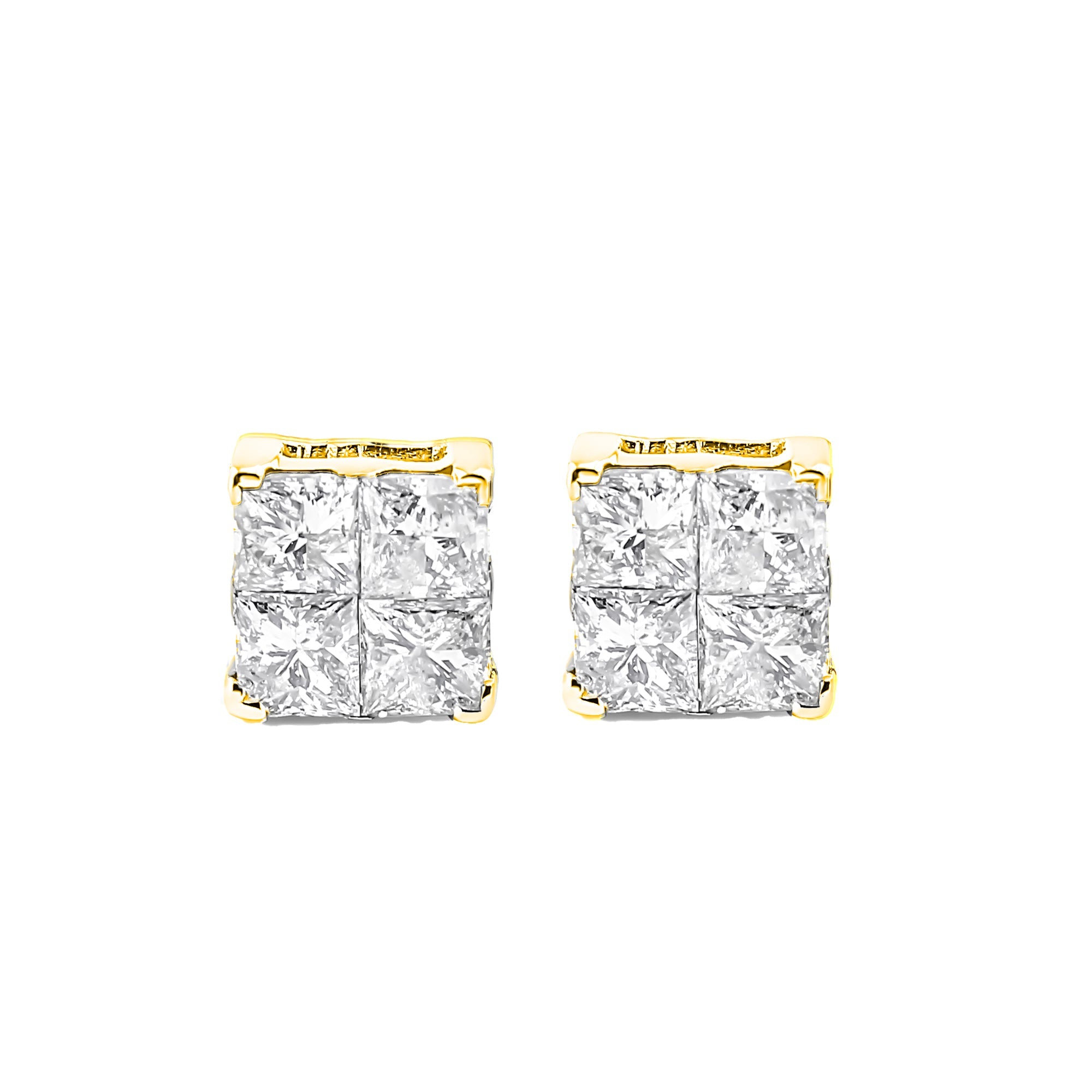 10K Yellow Gold Plated .925 Sterling Silver 1.0 Cttw Princess-Cut Diamond Composite Multi Stone Stud Earrings (J-K Color, SI2-I1 Clarity) by Bids.com