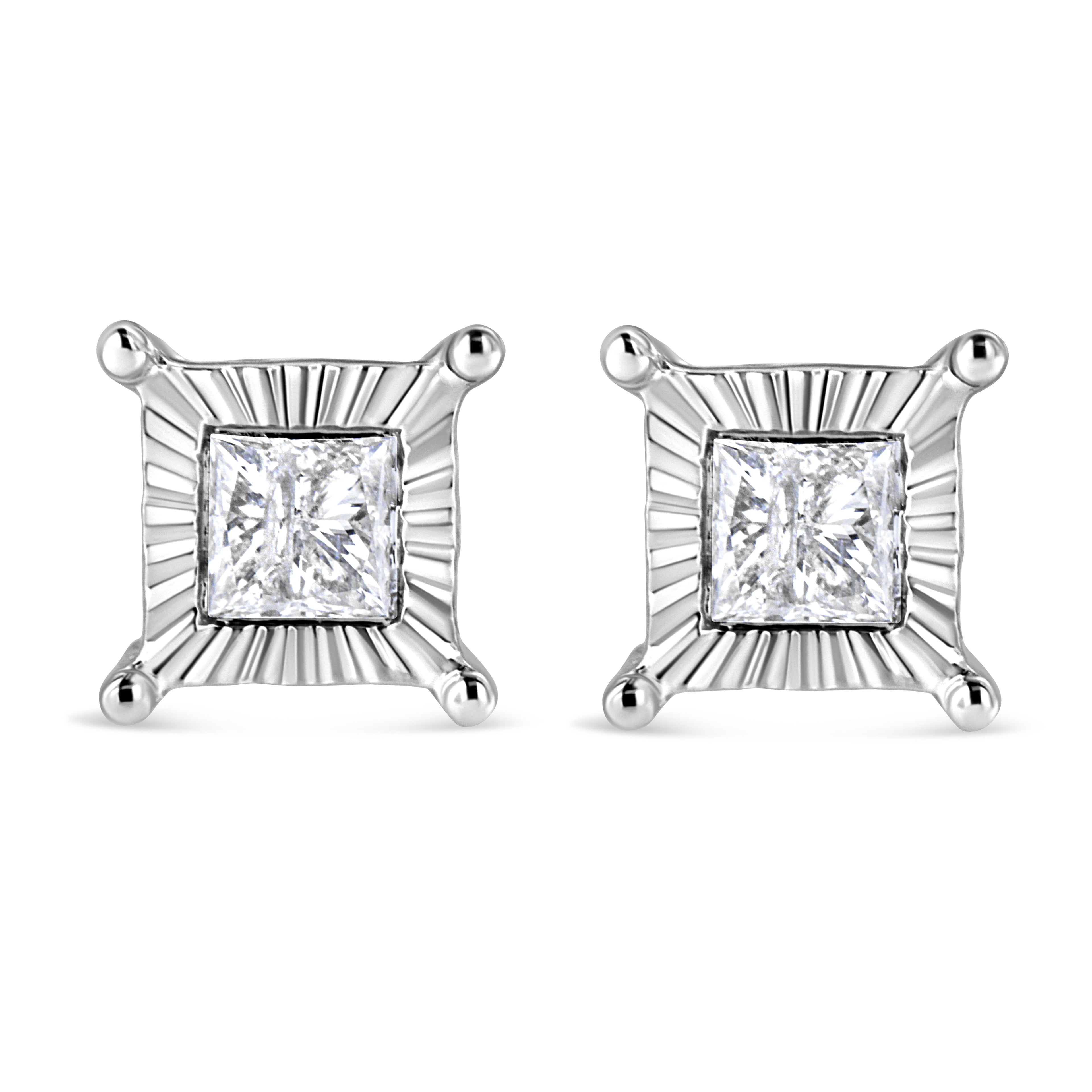.925 Sterling Silver 1.0 Cttw Miracle Set Princess-cut Diamond Solitaire Stud Earrings (H-I Color, I2-I3 Clarity) by Bids.com