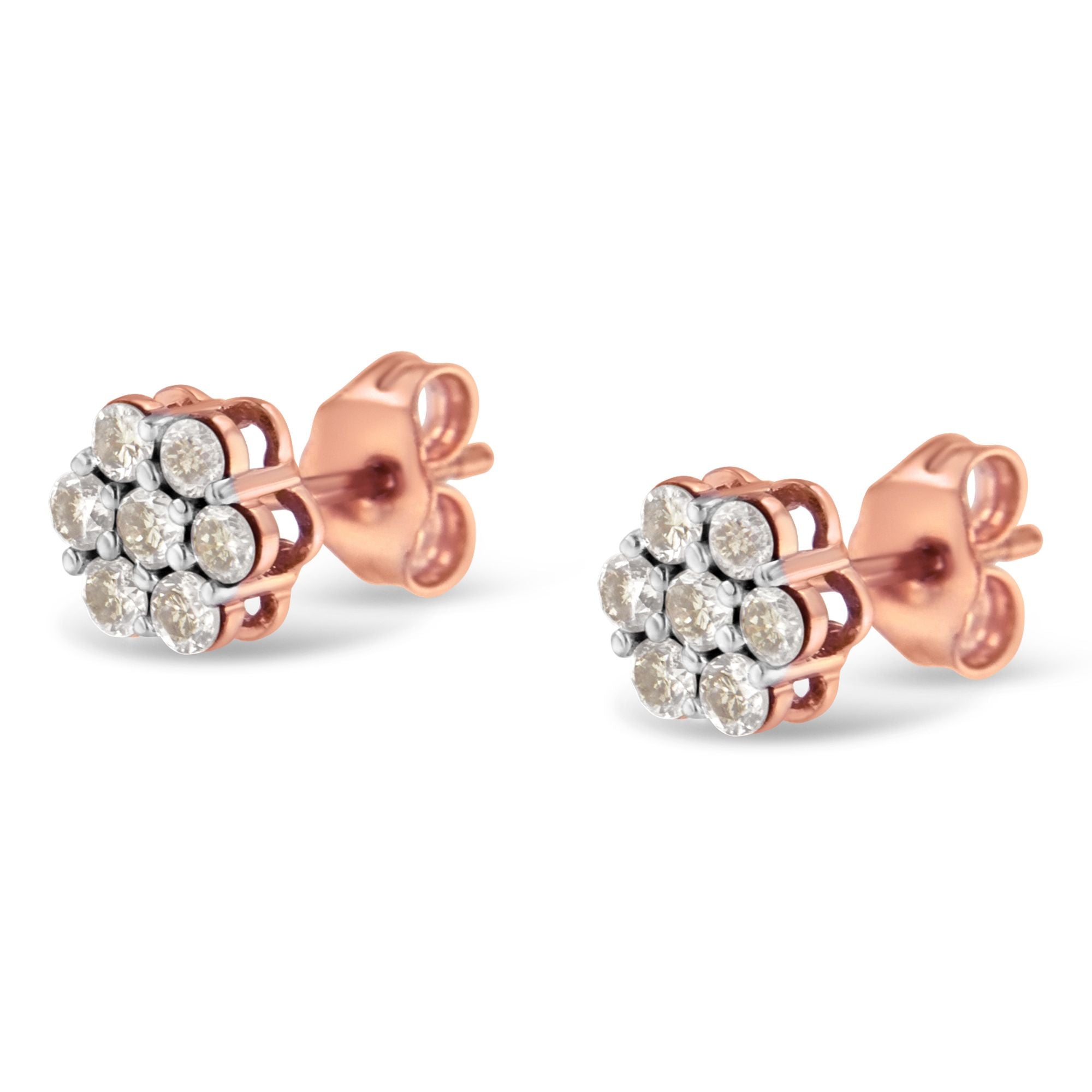 10K Rose Gold Diamond Floral Stud Earrings (0.5 cttw, J-K Color, I1-I2 Clarity) by Bids.com
