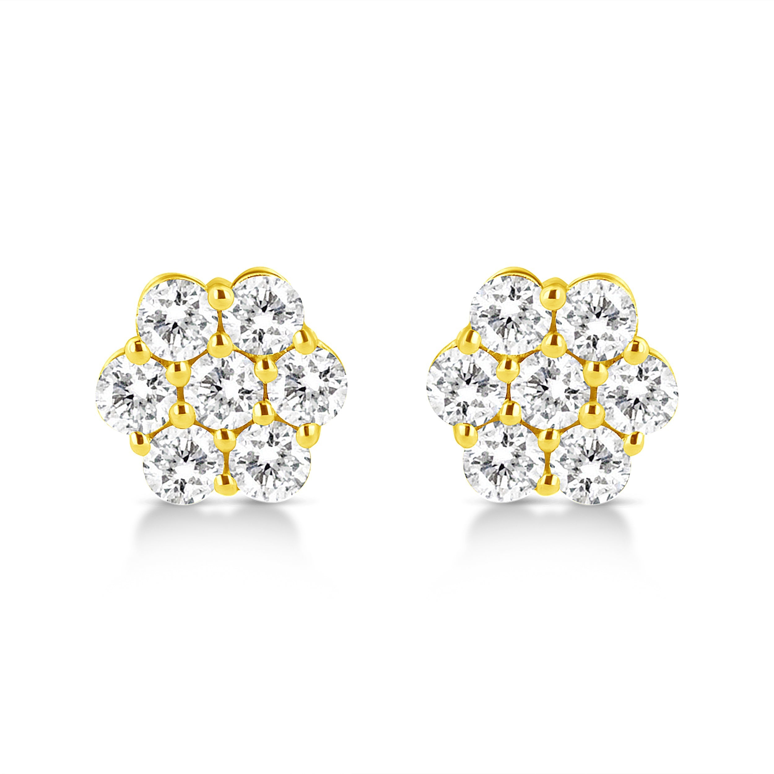 14K Yellow Gold 1/2 Cttw Brilliant Round Cut Diamond Floral Cluster Stud Earrings with Pushbacks (J-K Color, VS2-SI1 Clarity) DestGlow