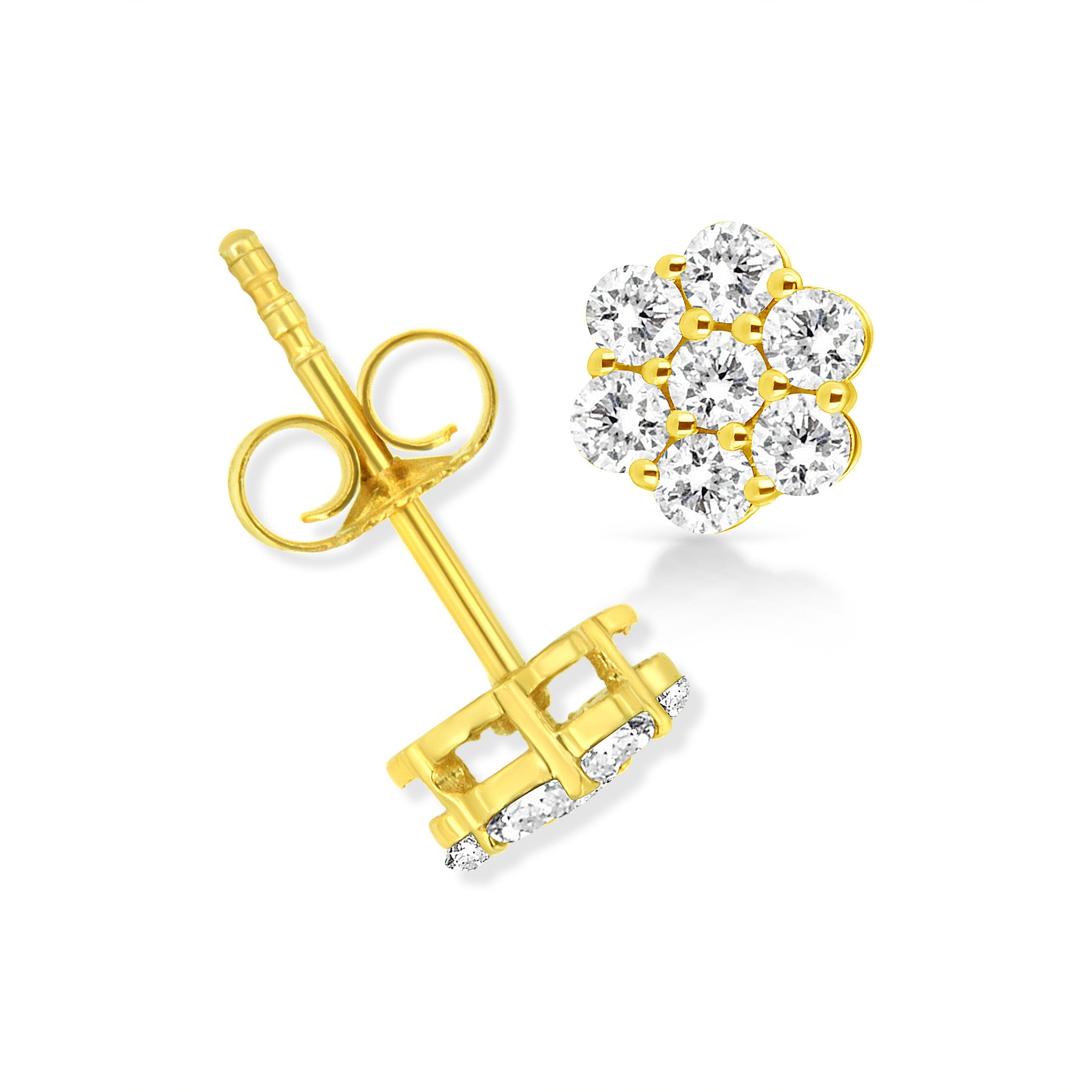 14K Yellow Gold 1/2 Cttw Brilliant Round Cut Diamond Floral Cluster Stud Earrings with Pushbacks (J-K Color, VS2-SI1 Clarity) DestGlow