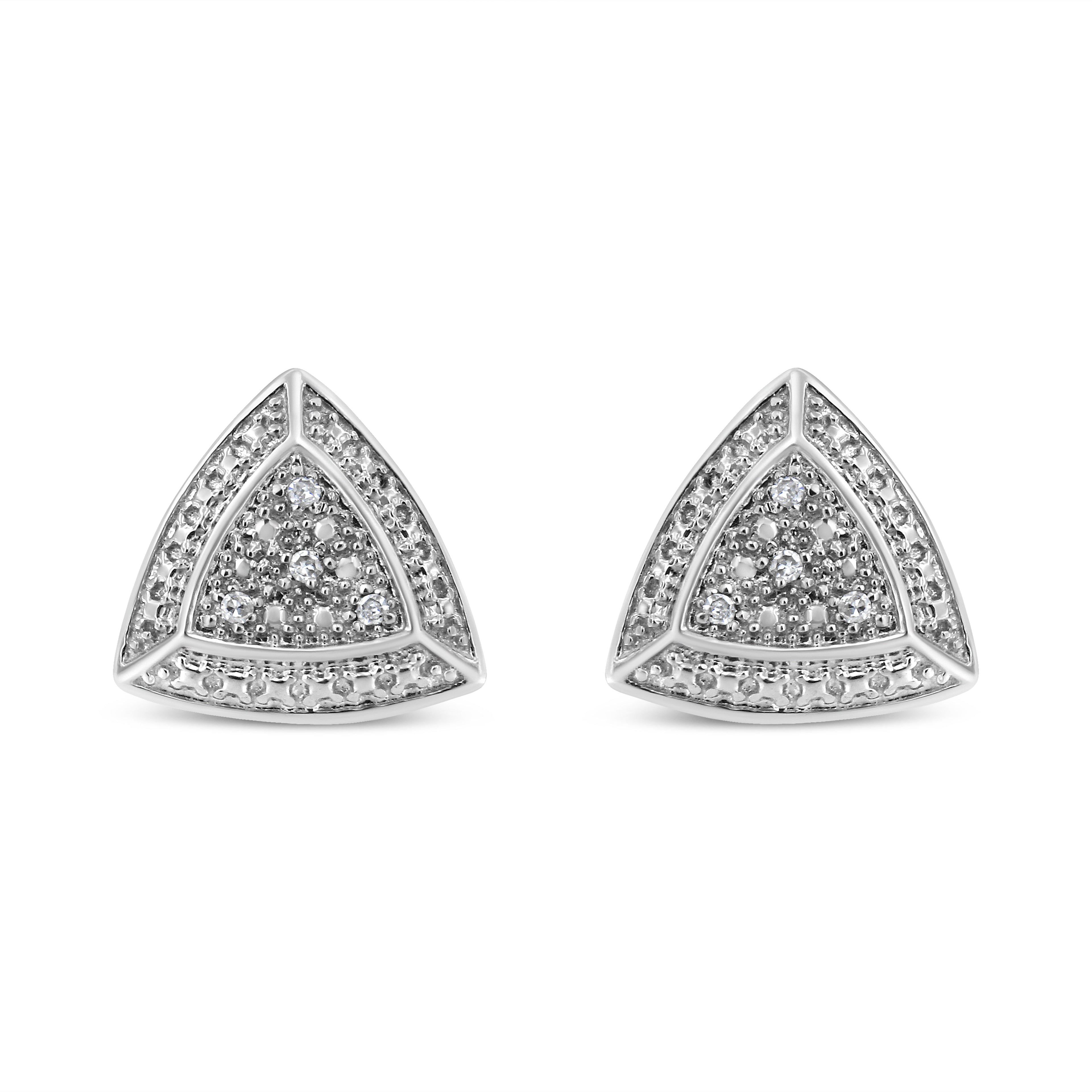 .925 Sterling Silver Diamond-Accented Trillion Shaped 4-Stone Halo-Style Stud Earrings (H-I Color, I2-I3 Clarity) by Bids.com