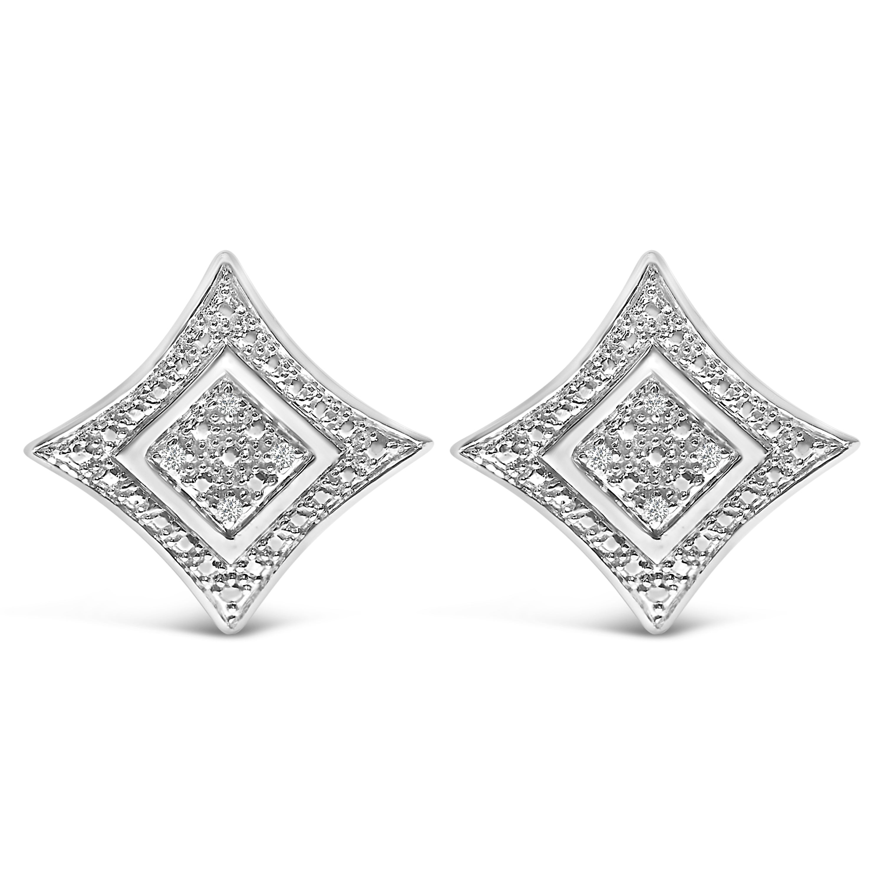 .925 Sterling Silver Diamond Accented 4-Stone Four Pointed Star Shaped Halo-Style Stud Earrings (H-I Color, I2-I3 Clarity) by Bids.com