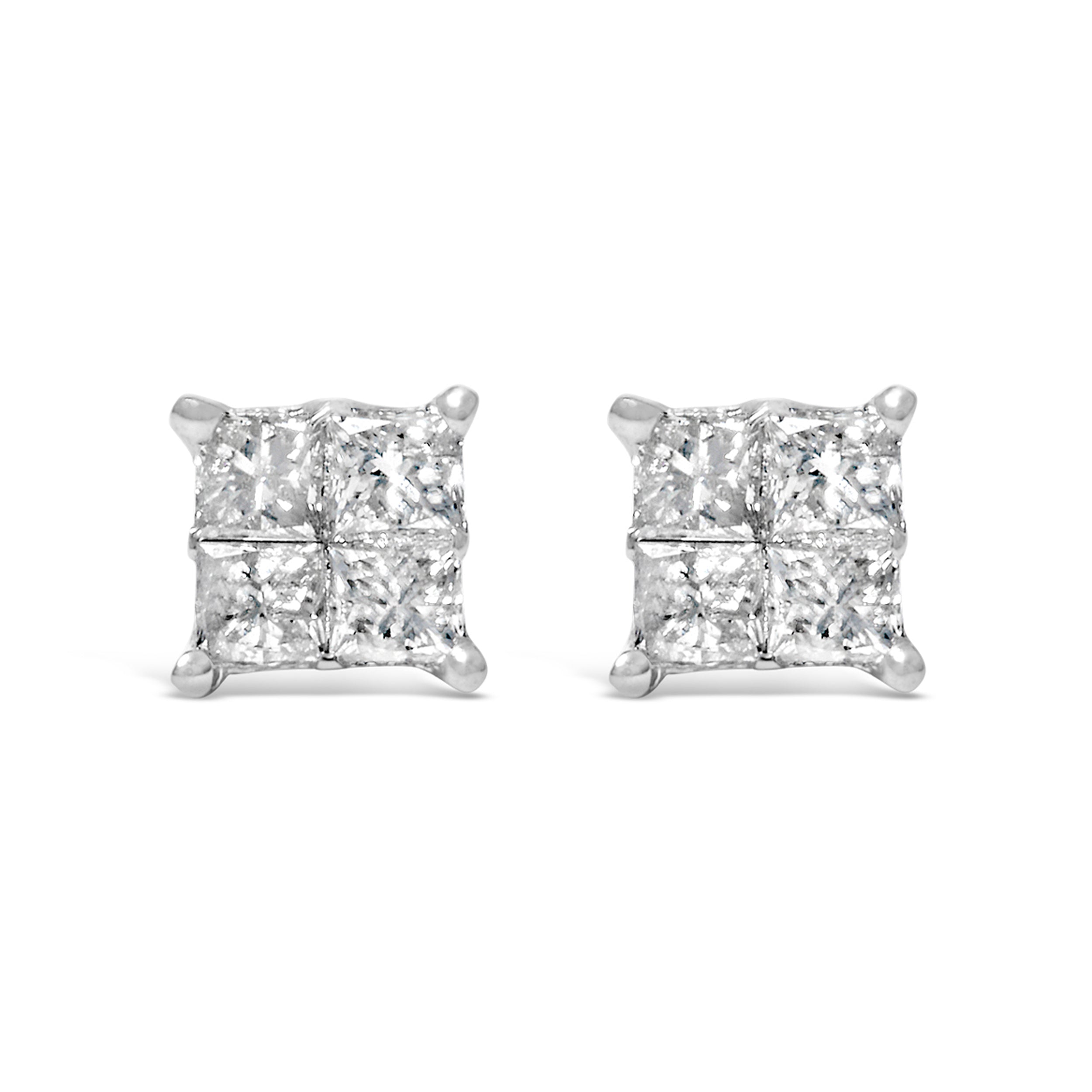 10K White Gold Diamond Stud Earrings (3/4 cttw, H-I Color, SI2-I1 Clarity) by Bids.com