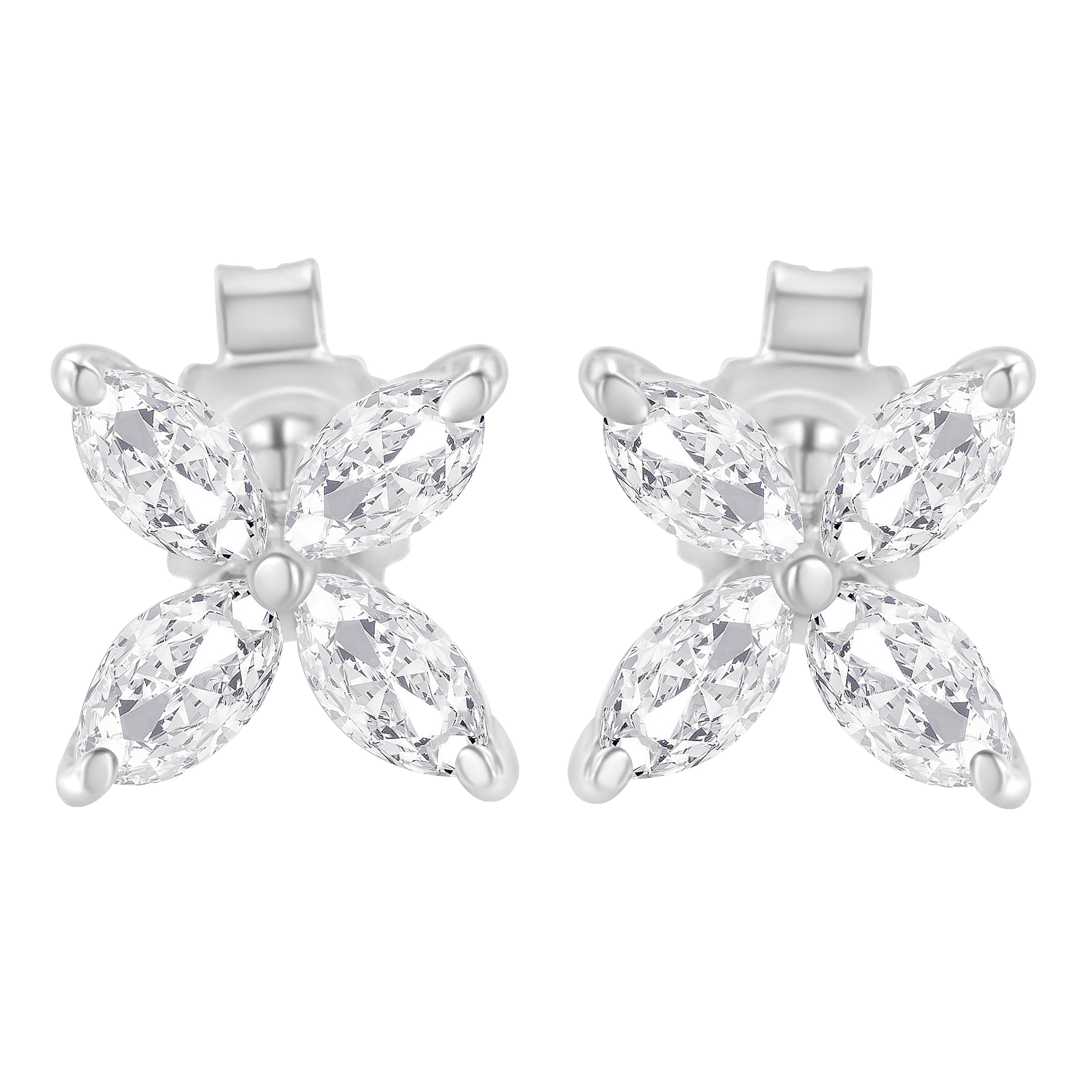 14K White Gold 1/2 Cttw Marquise Diamond 8 Stone Floral Leaf Stud Earrings (H-I Color, SI1-SI2 Clarity) by Bids.com