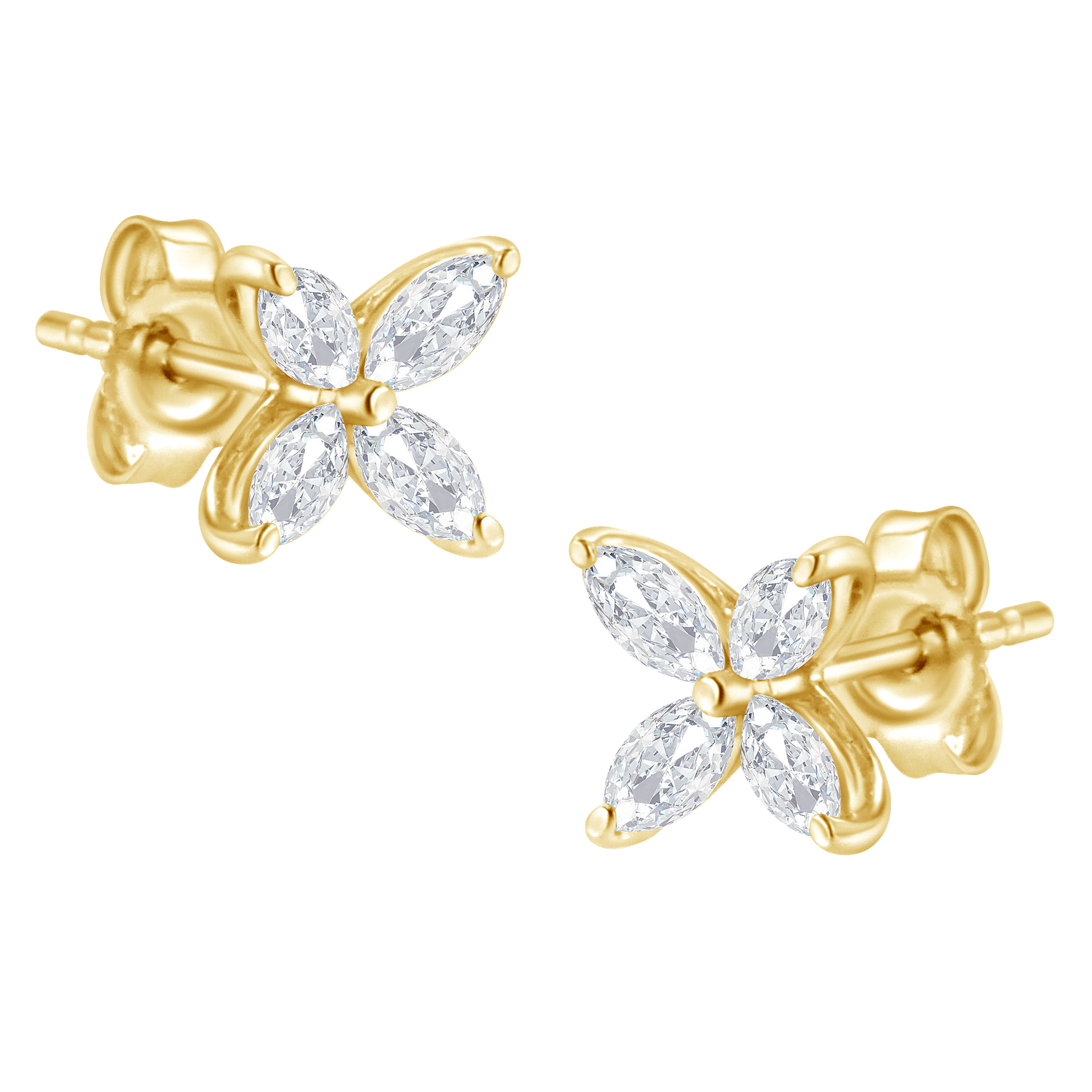 14K White Gold 1/2 Cttw Marquise Diamond 8 Stone Floral Leaf Stud Earrings (H-I Color, SI1-SI2 Clarity) by Bids.com