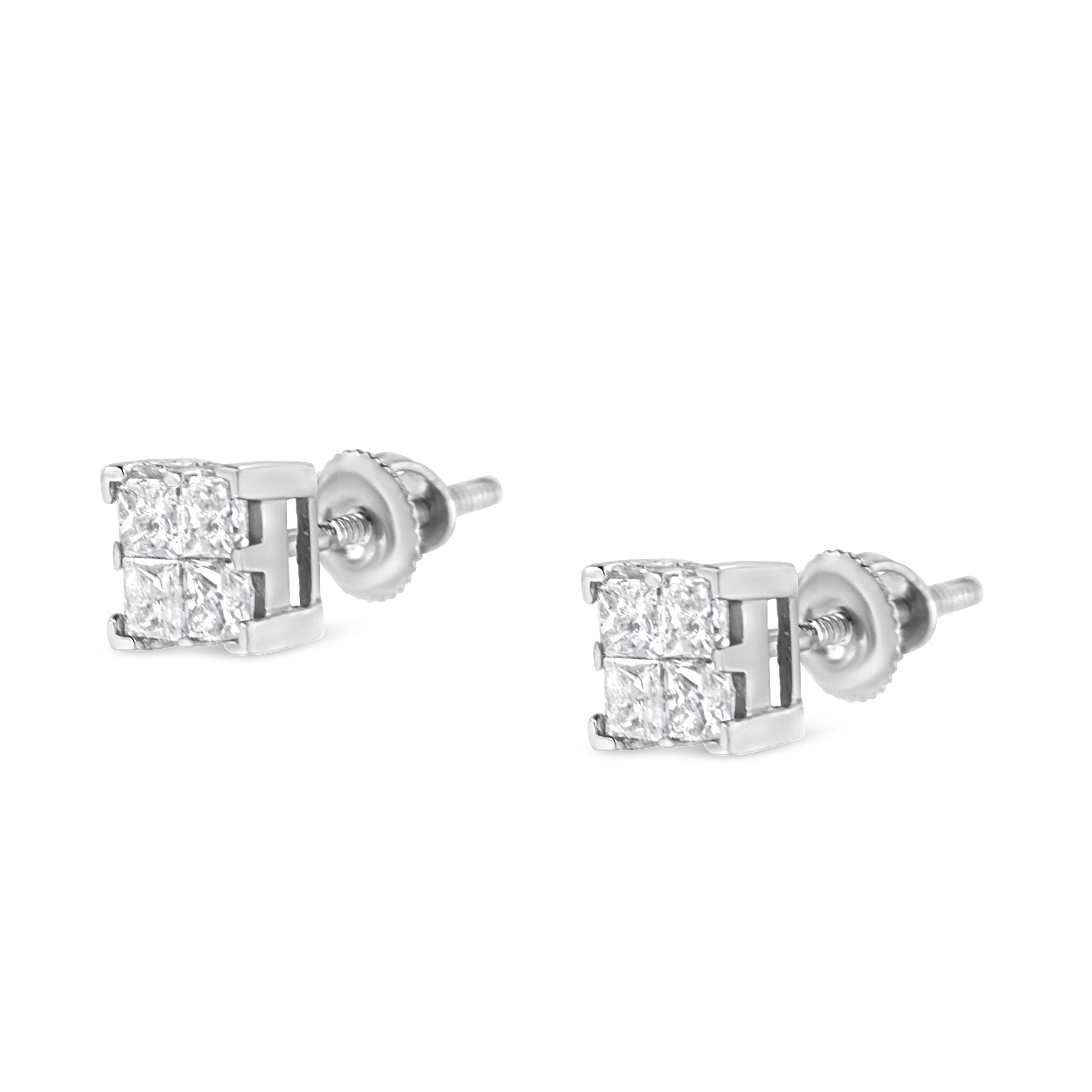 10K White Gold 3/4 Cttw Invisible Set Princess-Cut Diamond Composite Square Stud Earrings (H-I Color, SI2-I1 Clarity) by Bids.com