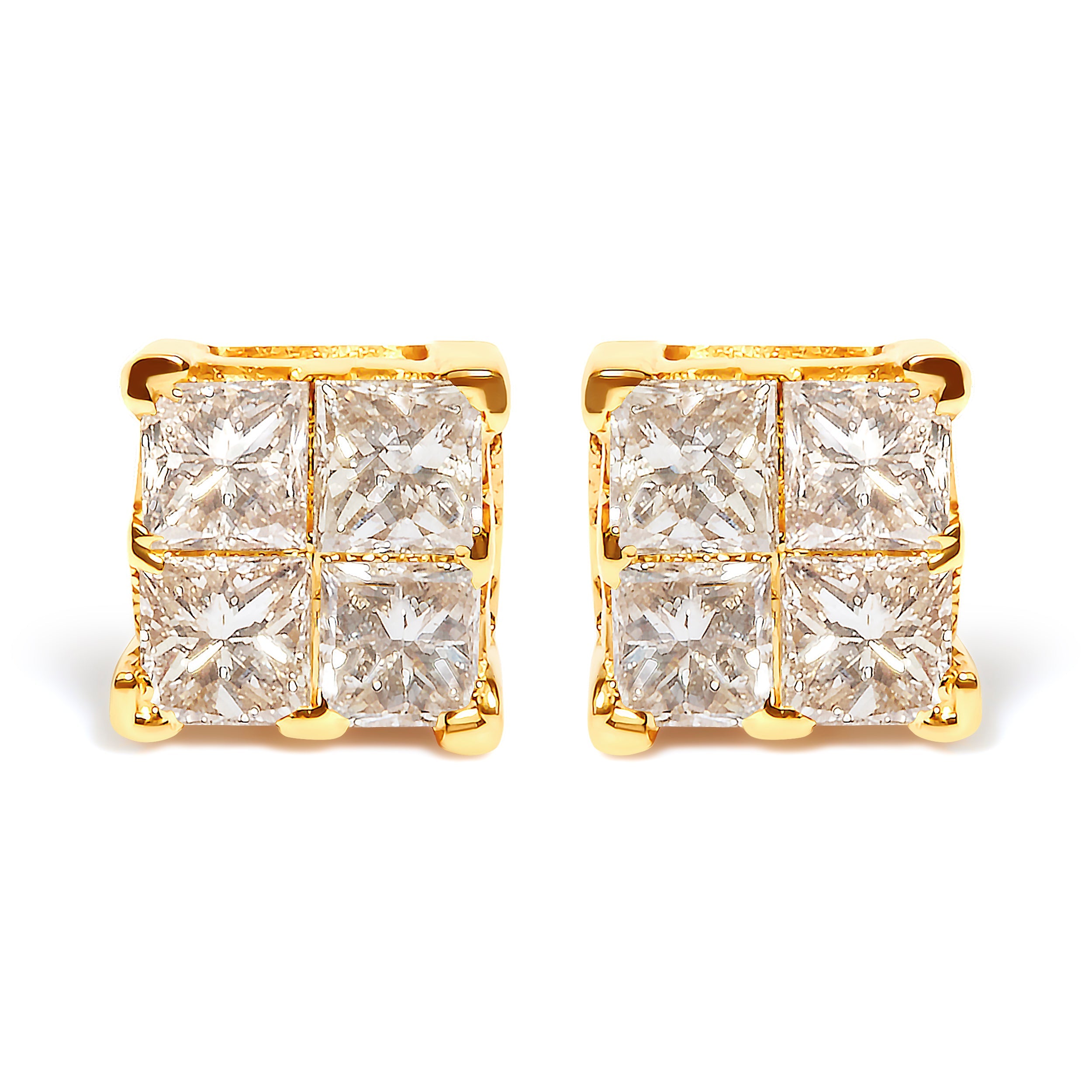 10K Yellow Gold 3/4 Cttw Invisible Set Princess-Cut Diamond Composite Square Stud Earrings (I-J Color, I2-I3 Clarity) by Bids.com