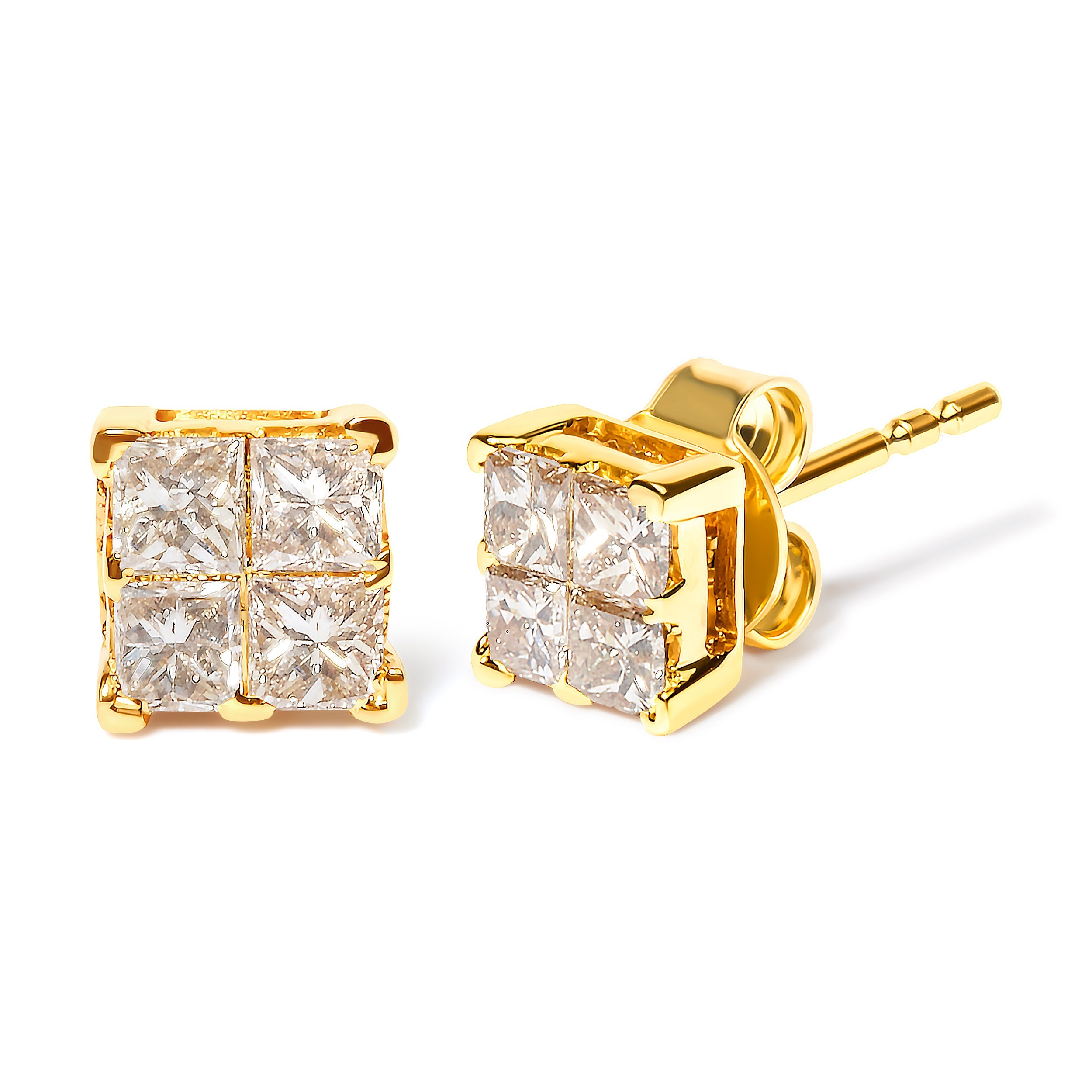 10K Yellow Gold 3/4 Cttw Invisible Set Princess-Cut Diamond Composite Square Stud Earrings (I-J Color, I2-I3 Clarity) by Bids.com