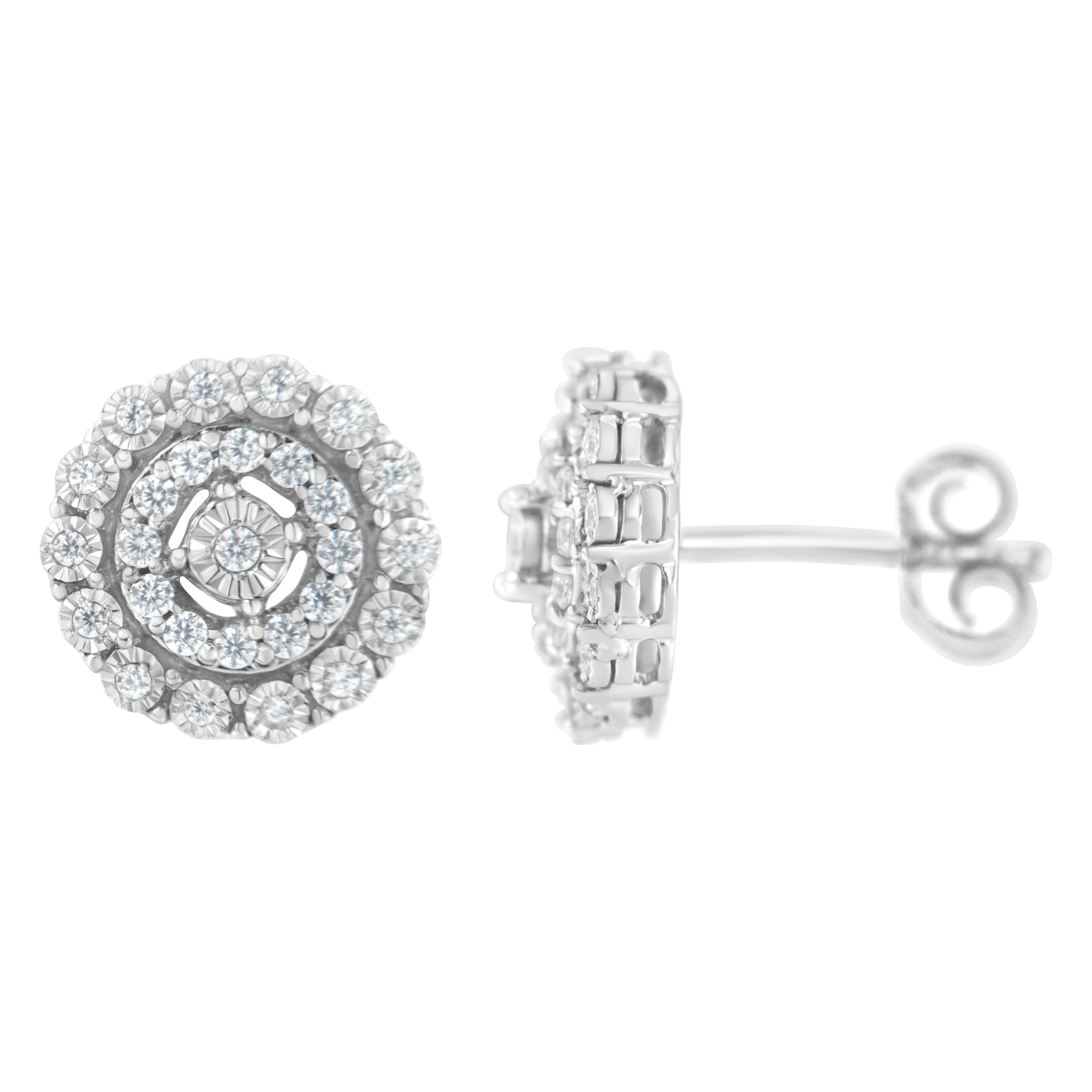 10KT White Gold 1/2 cttw Double Halo Brilliant Round-Cut Diamond Stud Earrings (I-J Clarity, I2-I3 Color) by Bids.com