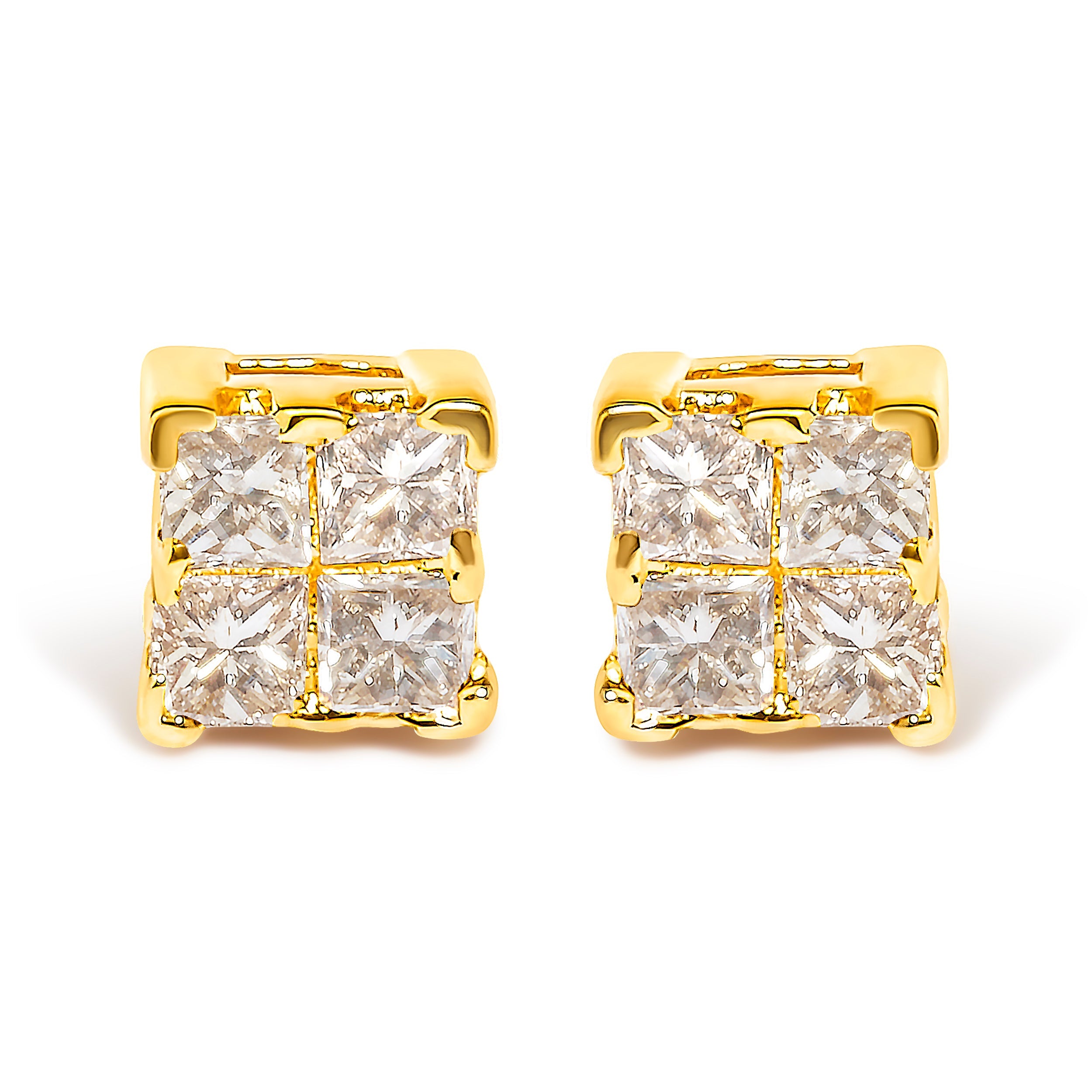 10KT Yellow Gold Princess Diamond Stud Earring (1/4 cttw, J-K Color, I1-I2 Clarity) by Bids.com