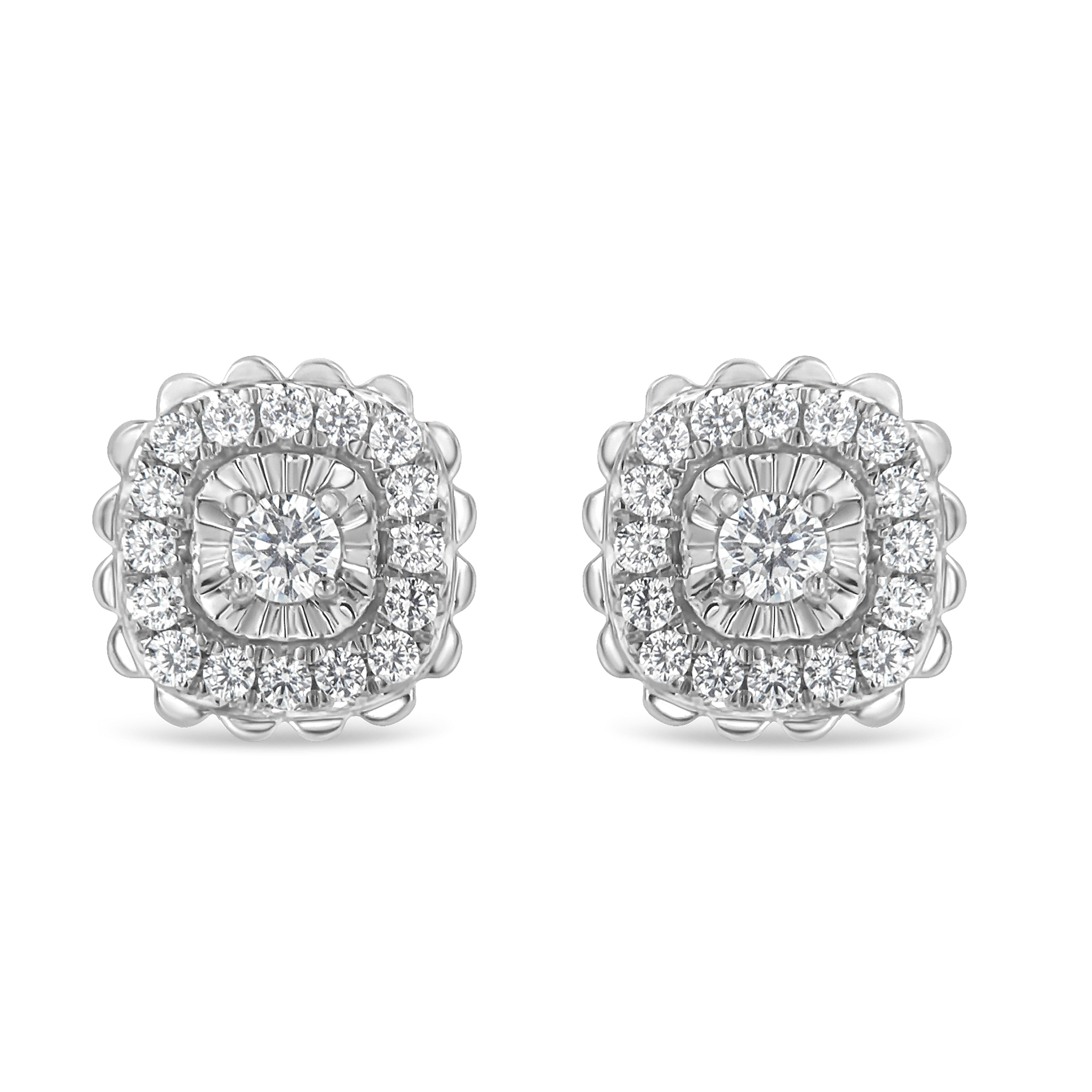 .925 Sterling Silver 1/2 Cttw Round-Cut Diamond Halo Cluster Stud Earring (I-J Color, I2-I3 Clarity) by Bids.com