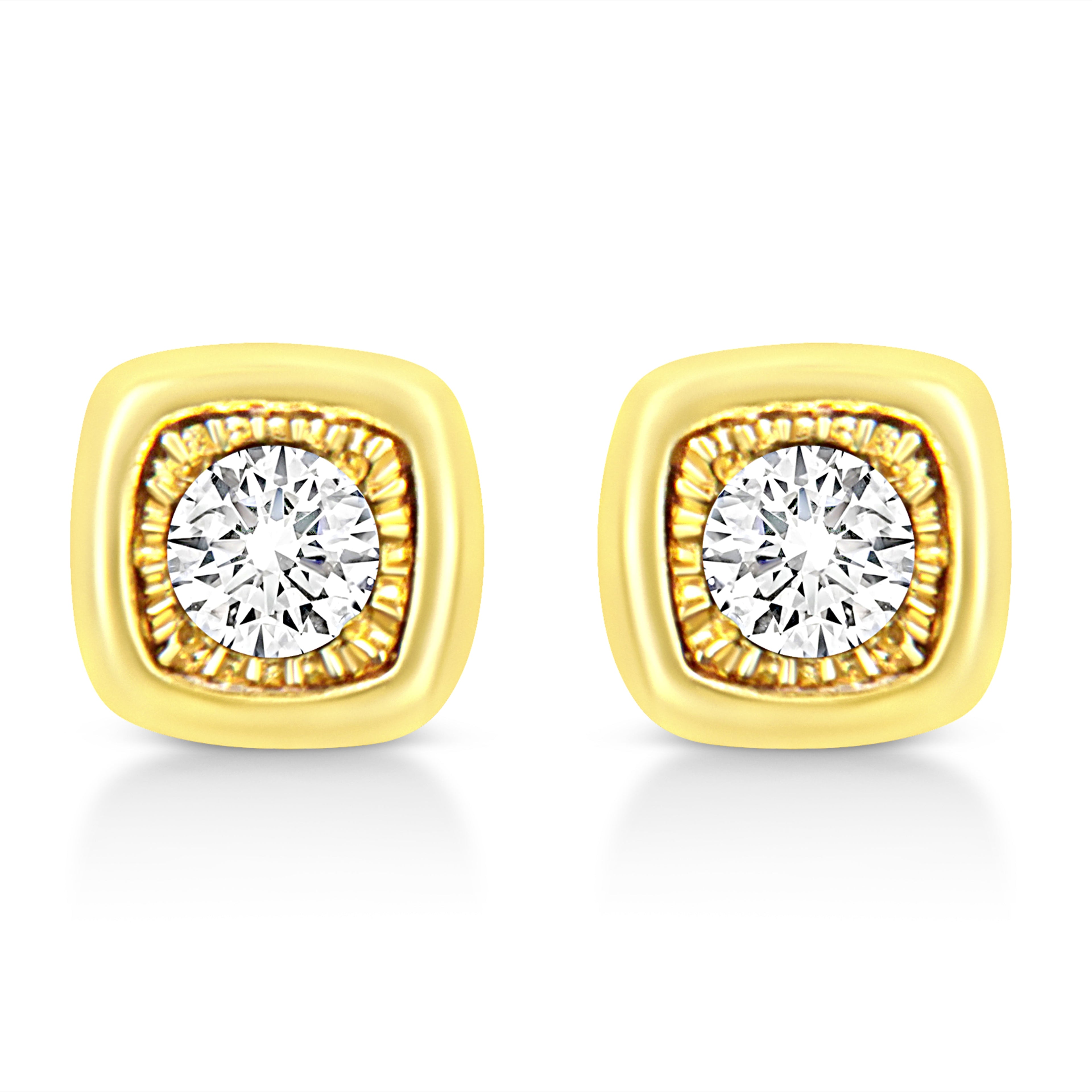 10K Yellow Gold Plated .925 Sterling Silver 1/10 Cttw Miracle-Set Diamond Circle Shape Stud Earrings (K-L Color, I2-I3 Clarity) by Bids.com