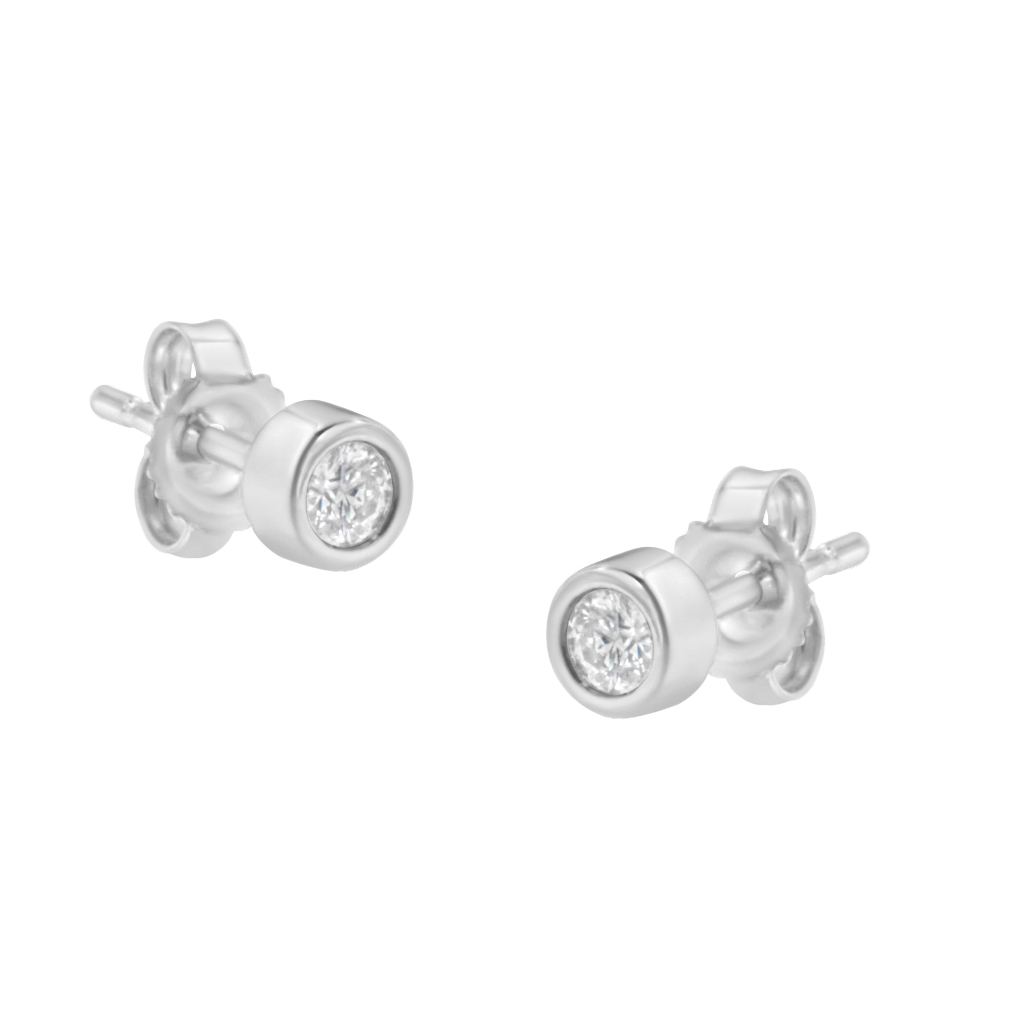 10K White Gold 0.15 Cttw Round Brilliant-Cut Near Colorless Diamond Bezel-Set Stud Earrings (H-I Color, I1-I2 Clarity) by Bids.com