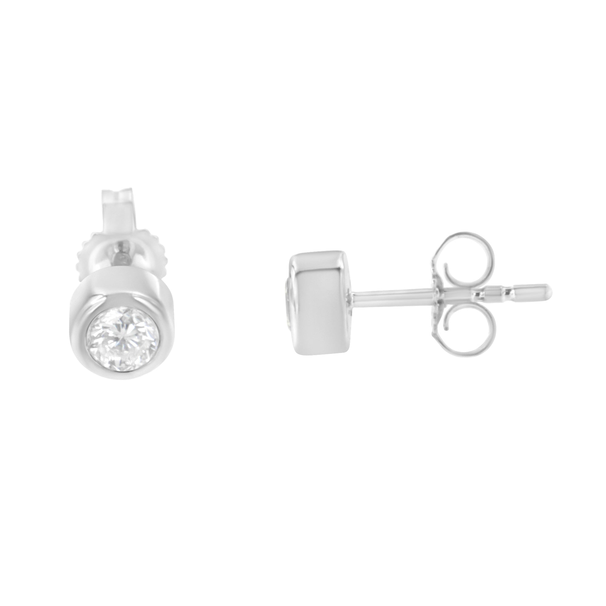 10K White Gold 0.30 Cttw Round Brilliant-Cut Near Colorless Diamond Bezel-Set Stud Earrings (H-I Color, I1-I2 Clarity) by Bids.com