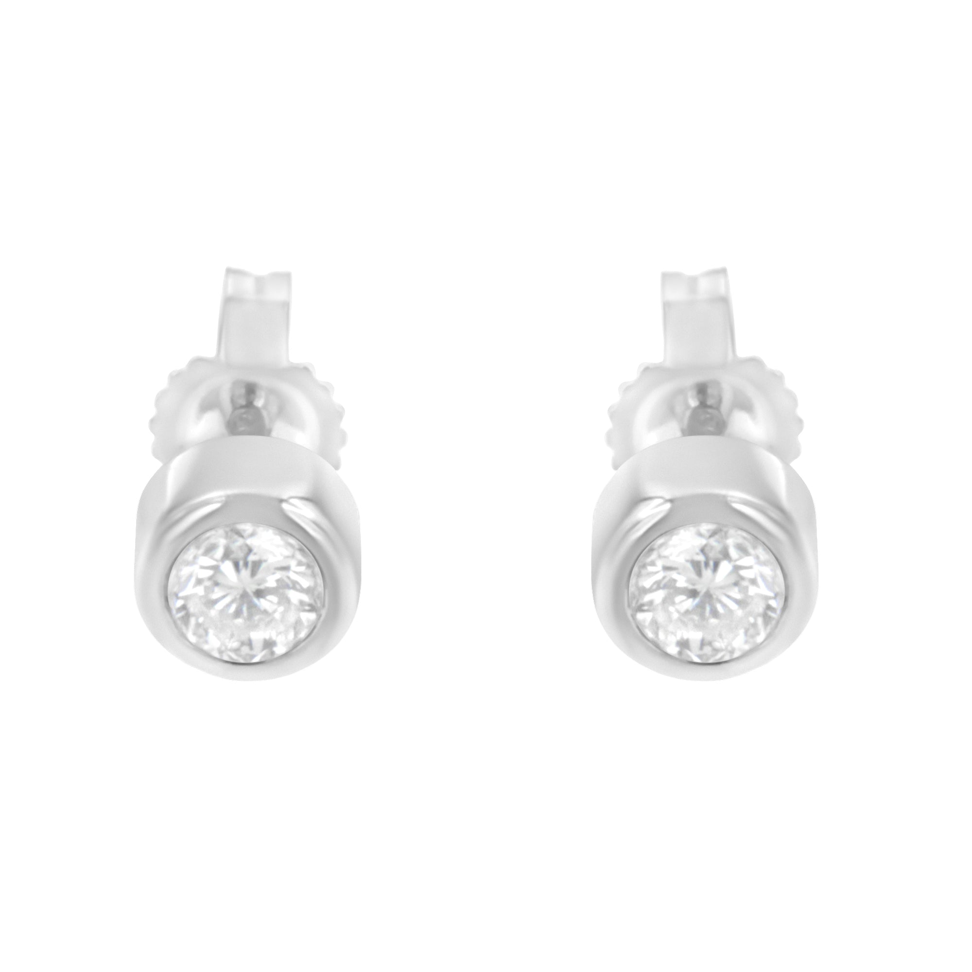 10K White Gold 0.30 Cttw Round Brilliant-Cut Near Colorless Diamond Bezel-Set Stud Earrings (H-I Color, I1-I2 Clarity) by Bids.com