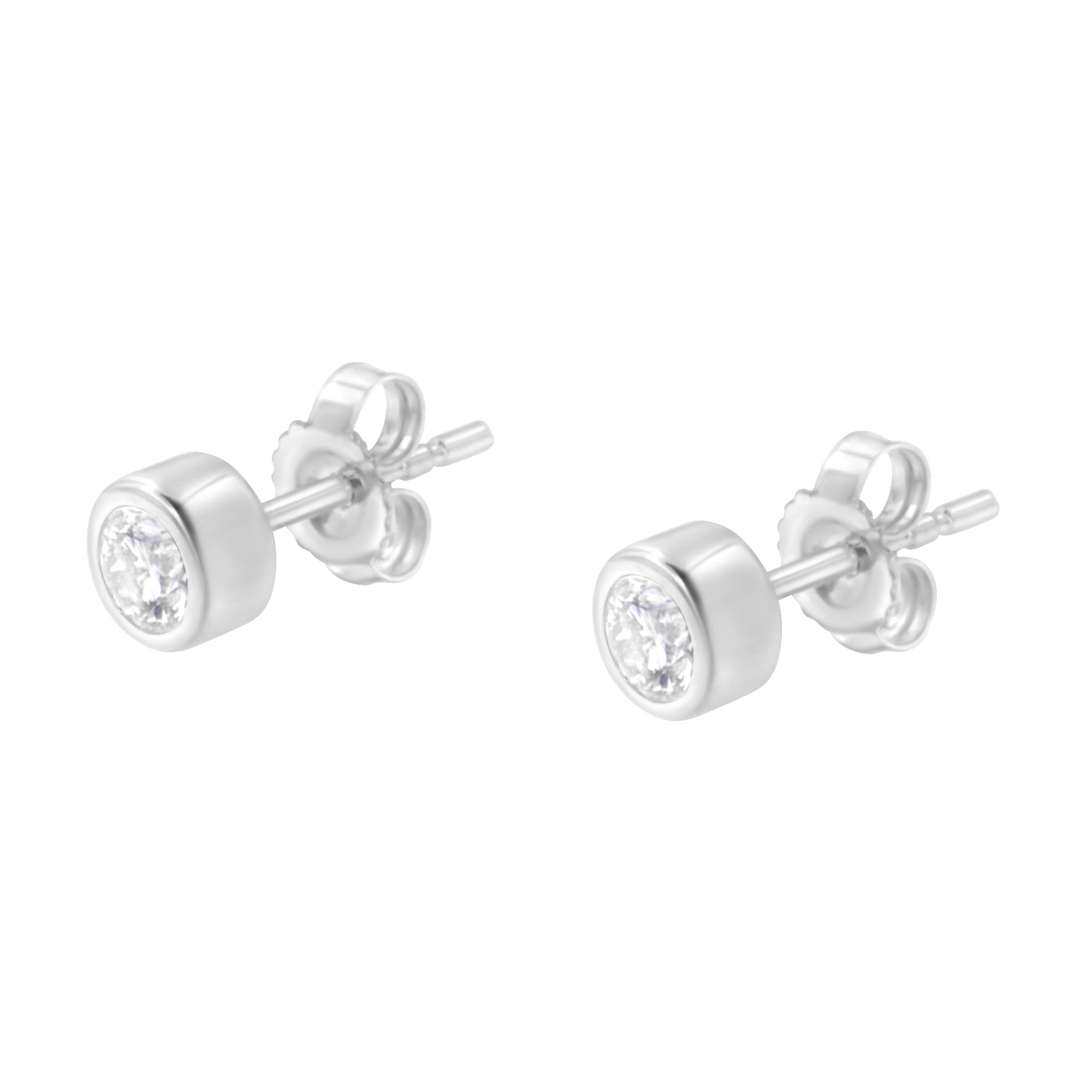 10K White Gold 0.30 Cttw Round Brilliant-Cut Near Colorless Diamond Bezel-Set Stud Earrings (H-I Color, I1-I2 Clarity) by Bids.com