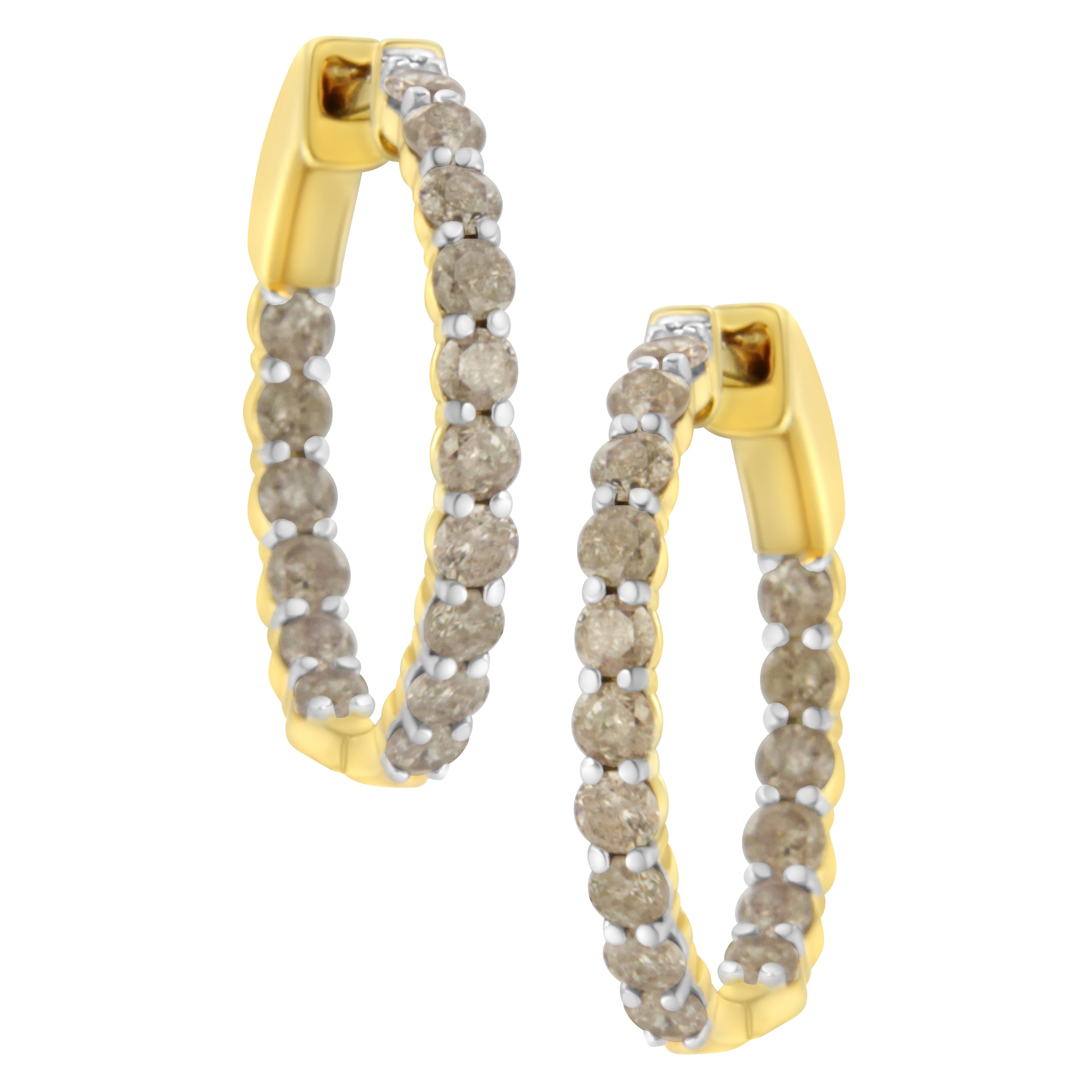 10K Yellow Gold Plated Sterling Silver Diamond Hoop Earrings (2 cttw, K-L Color, I2-I3 Clarity) by Bids.com