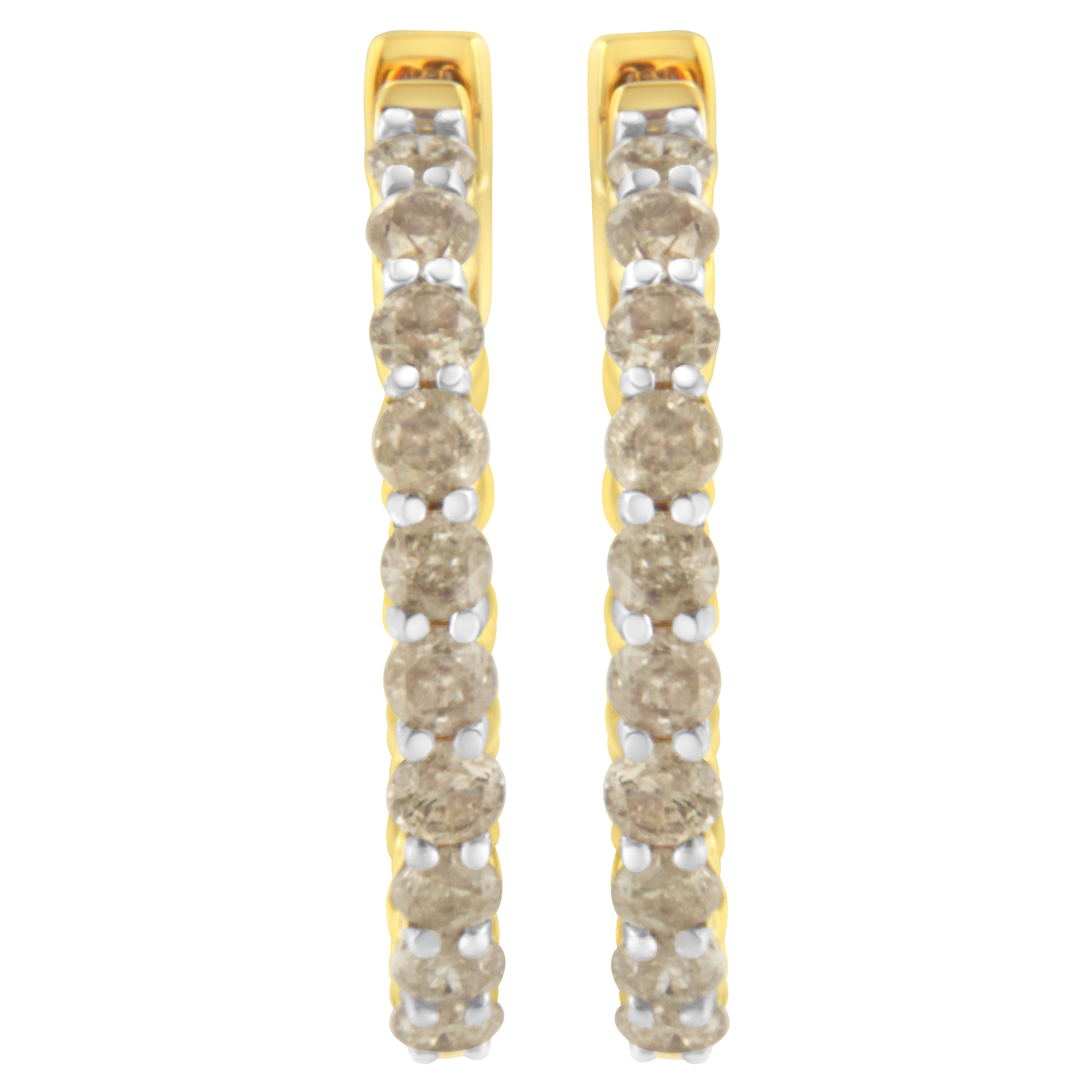 10K Yellow Gold Plated Sterling Silver Diamond Hoop Earrings (2 cttw, K-L Color, I2-I3 Clarity) by Bids.com