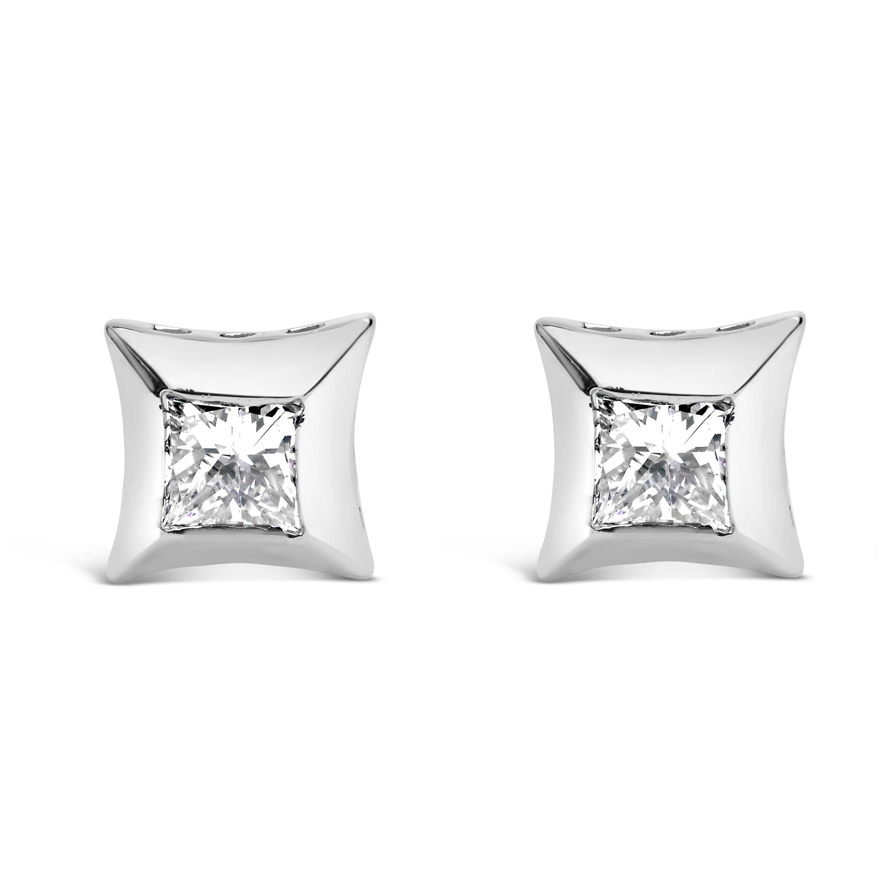 10K White Gold 1/2 Cttw Invisible Set Princess-Cut Diamond Stud Earrings (H-I Color, SI2-I1 Clarity) by Bids.com