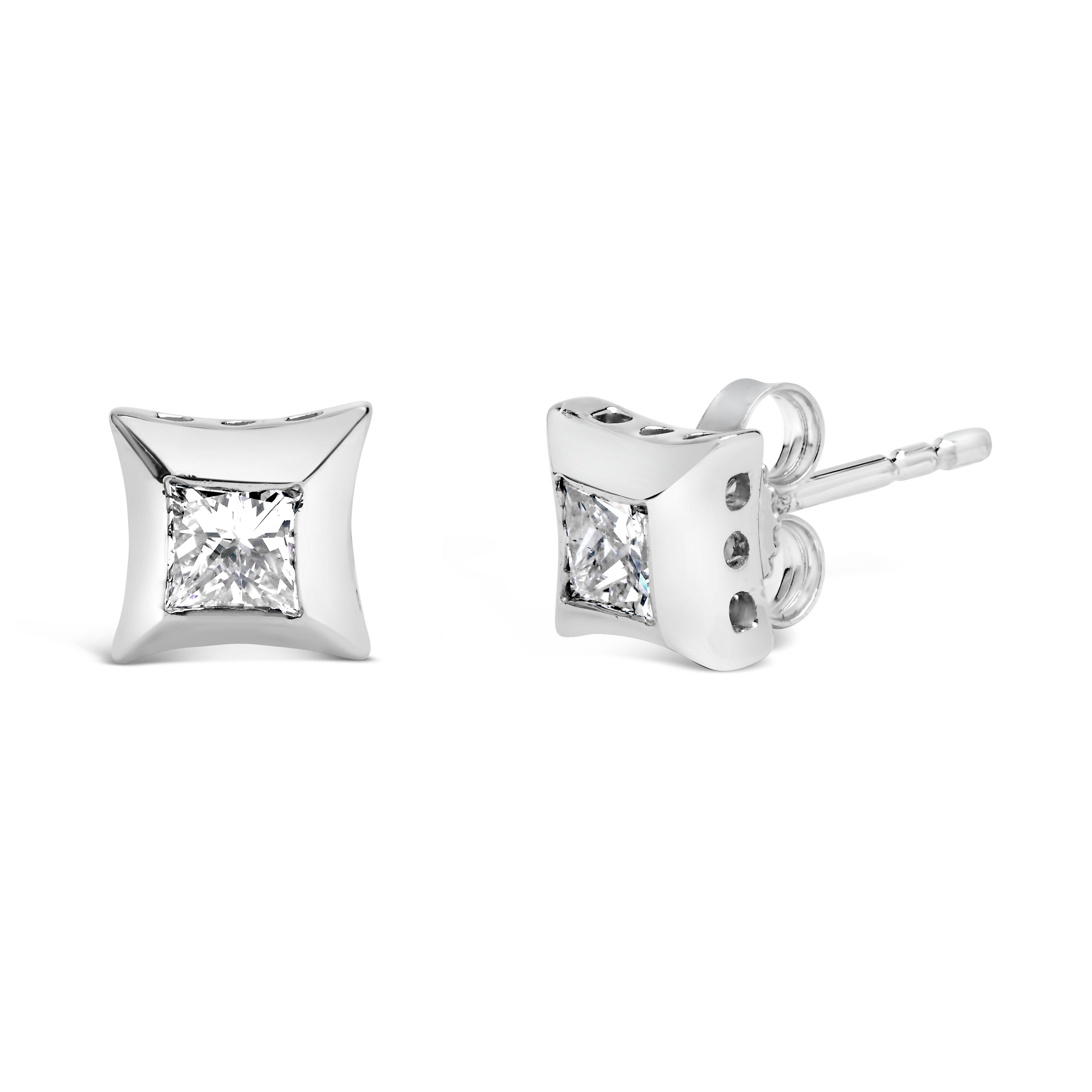 10K White Gold 1/2 Cttw Invisible Set Princess-Cut Diamond Stud Earrings (H-I Color, SI2-I1 Clarity) by Bids.com