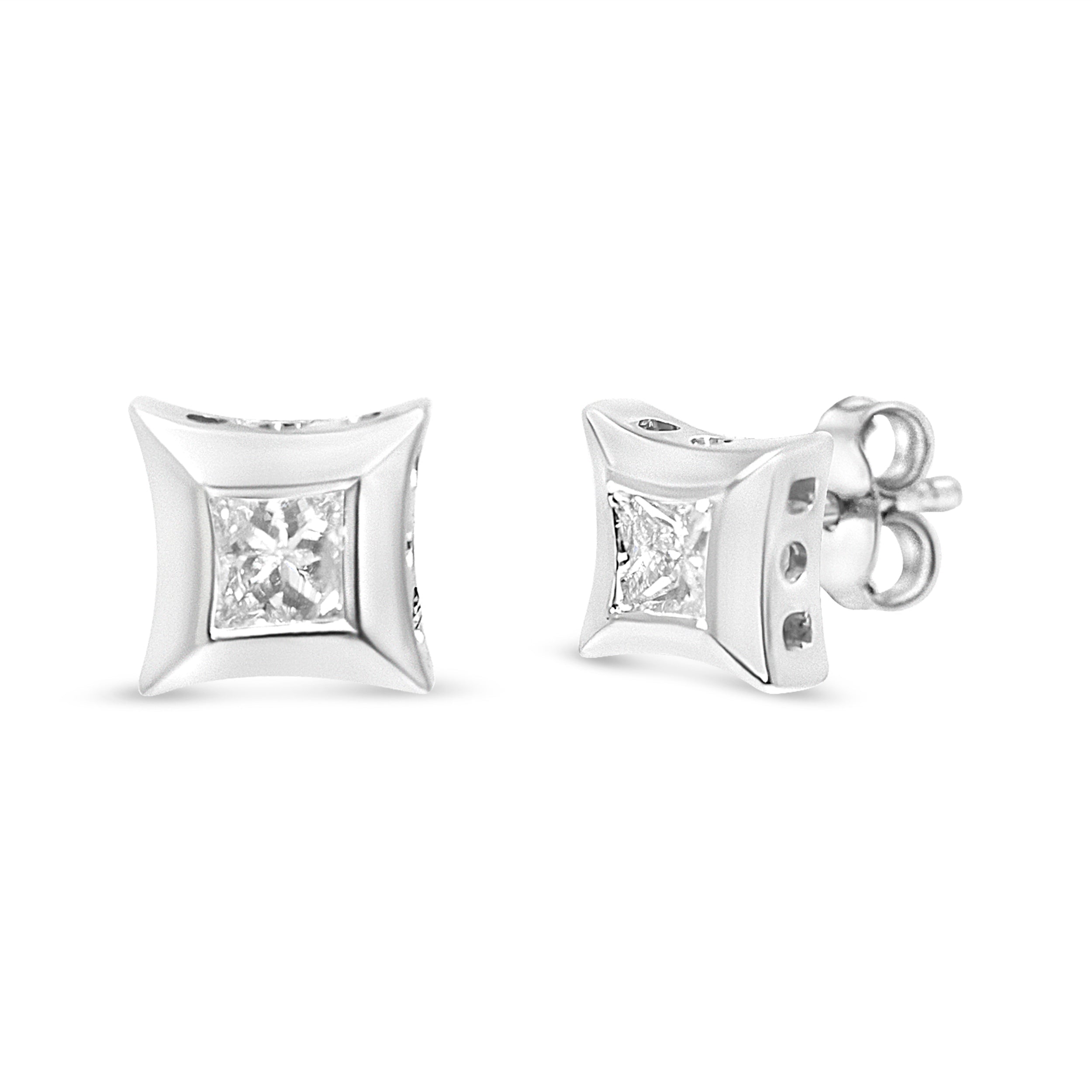 10K White Gold 1/3 Cttw Invisible Set Style Princess-Cut Diamond Stud Earrings (H-I Color, SI2-I1 Clarity) by Bids.com