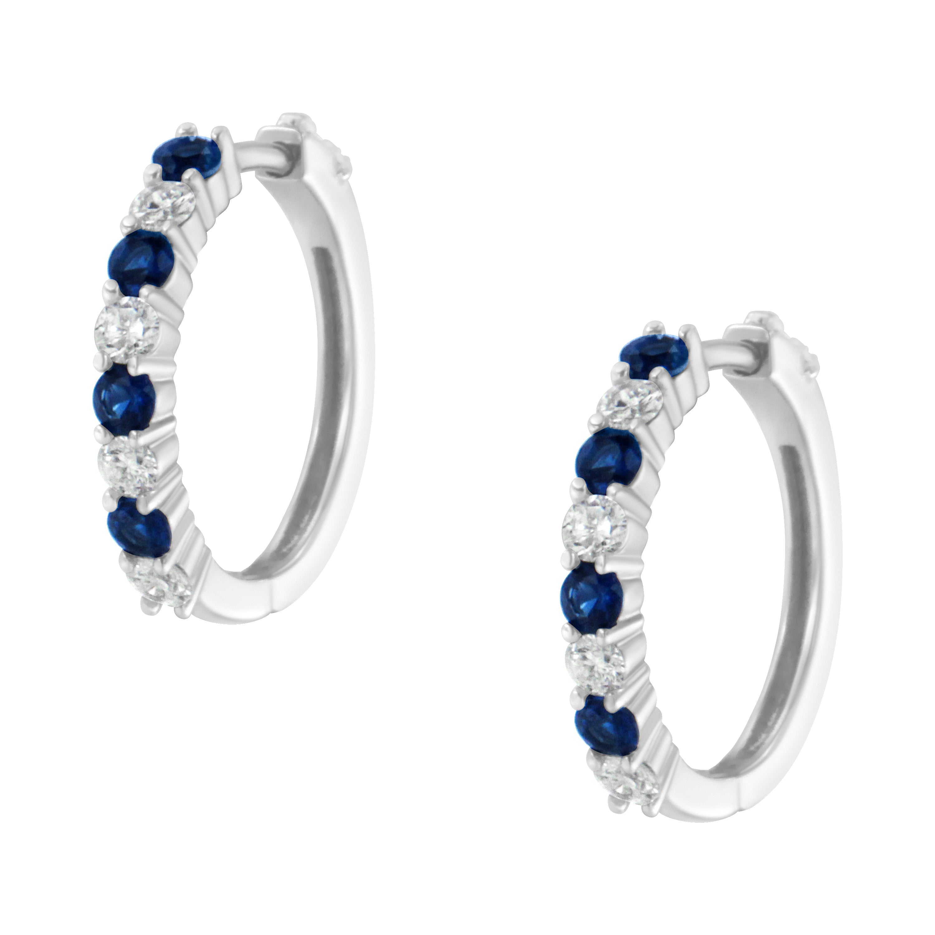 10K White Gold, ½ Cttw Diamond, & ½ Cttw Lab-Grown Blue Sapphire Leverback Hoop Earrings (H-I Color, I1-I2 Clarity) by Bids.com