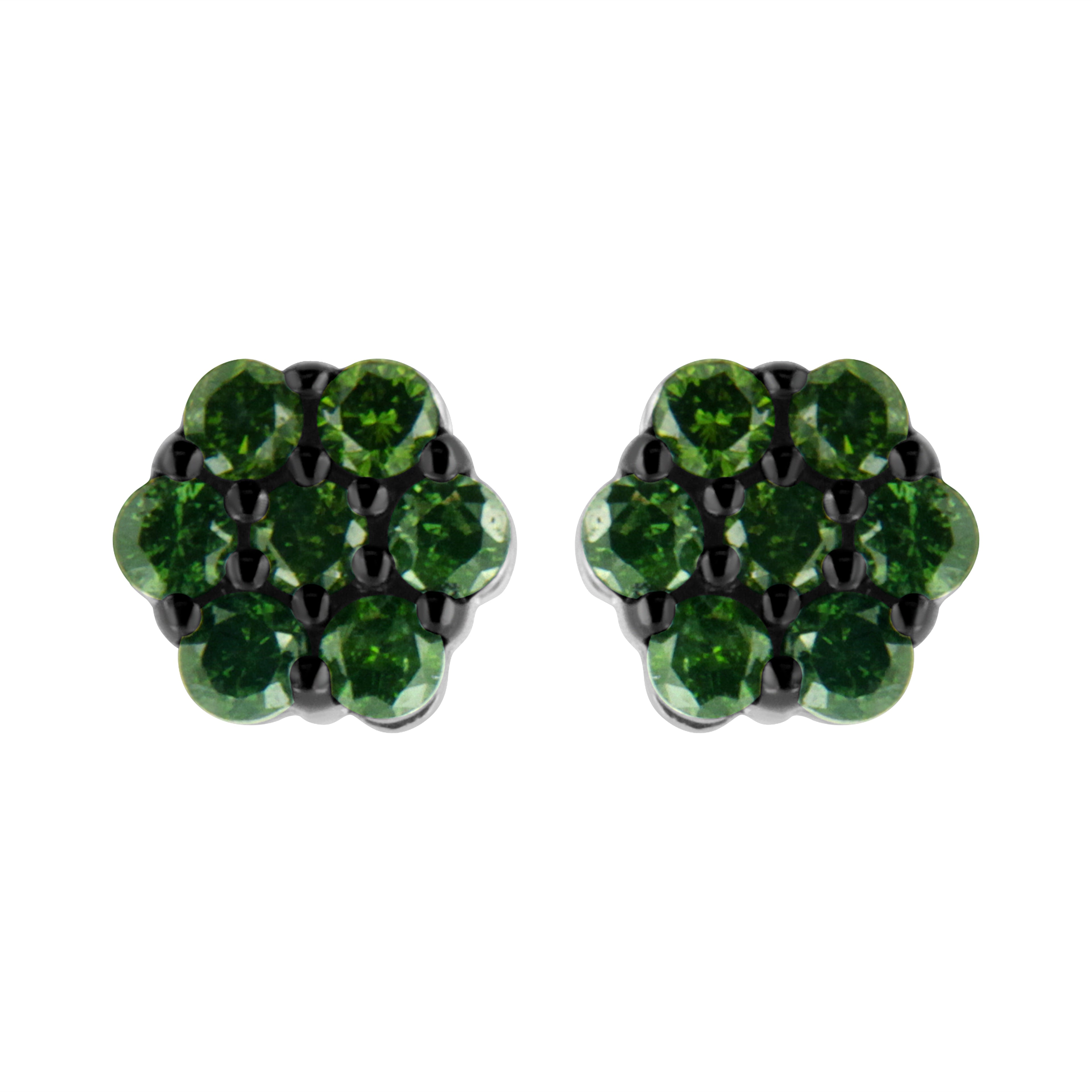 .925 Sterling Silver 1/4 Cttw Treated Yellow Diamond Floral Stud Earrings (Yellow Color, I1-I2 Clarity)