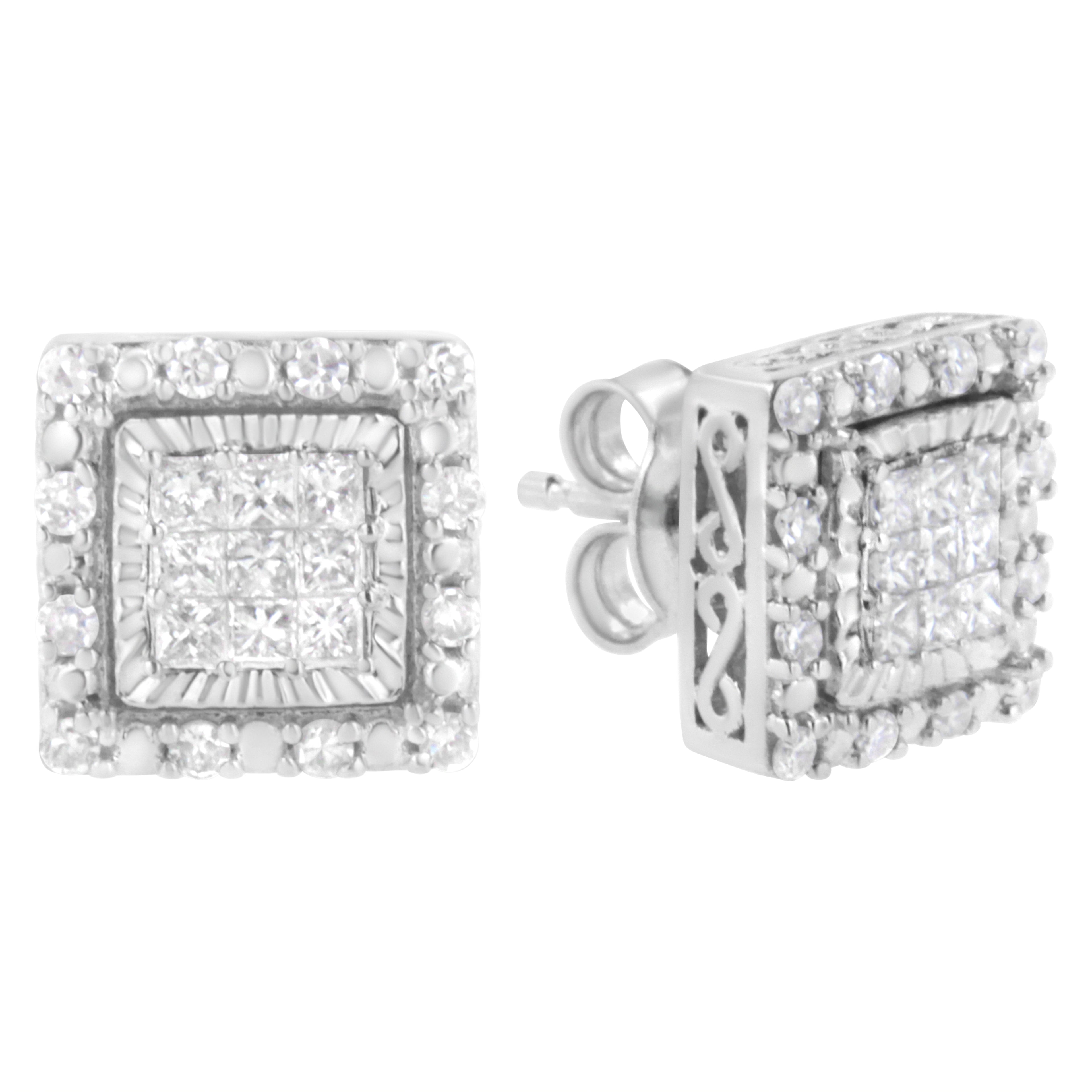 10K White Gold 1/2 cttw Invisible Set Princess-Cut Diamond Square Stud Earring (I-J Color, I1-I2 Clarity) by Bids.com