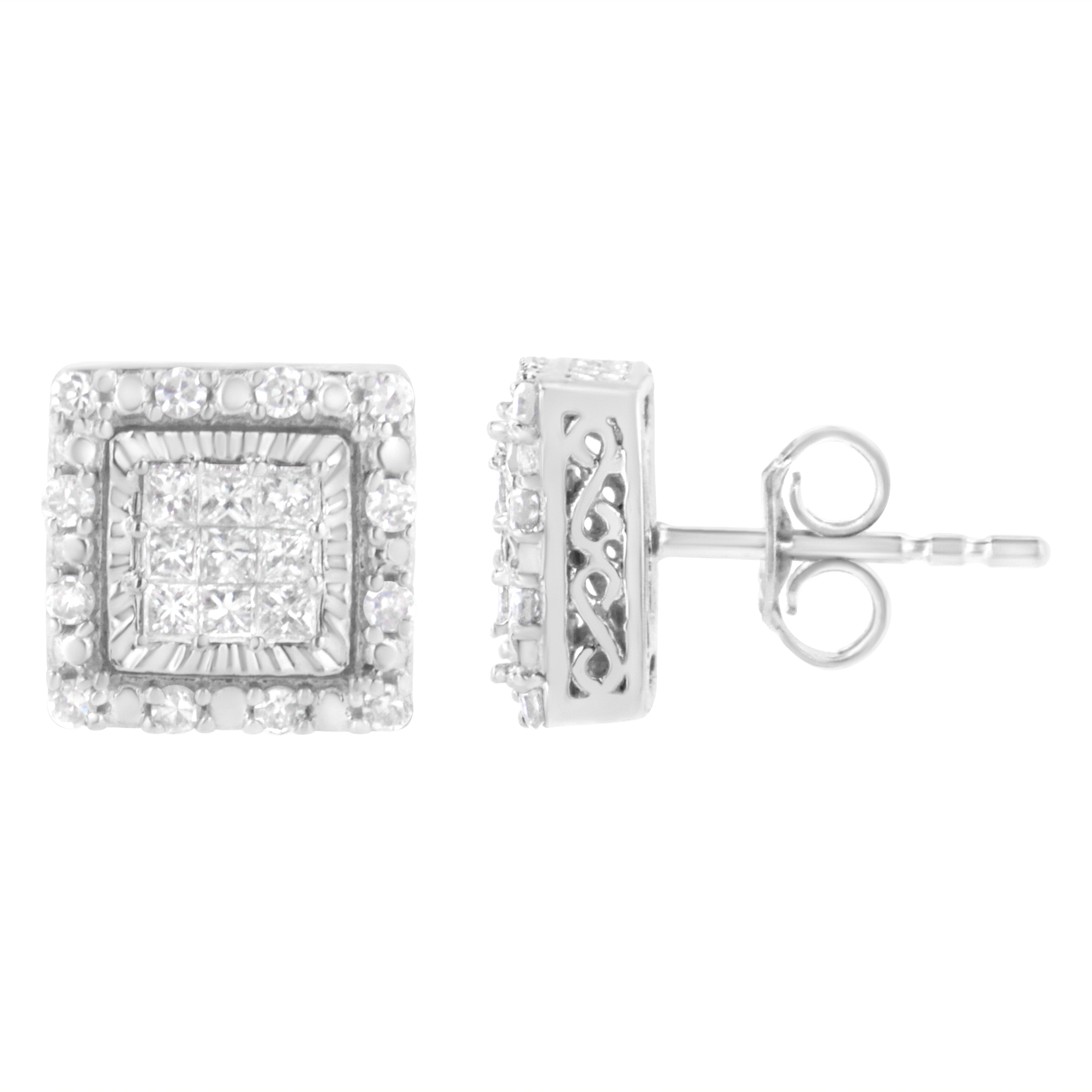 10K White Gold 1/2 cttw Invisible Set Princess-Cut Diamond Square Stud Earring (I-J Color, I1-I2 Clarity) by Bids.com