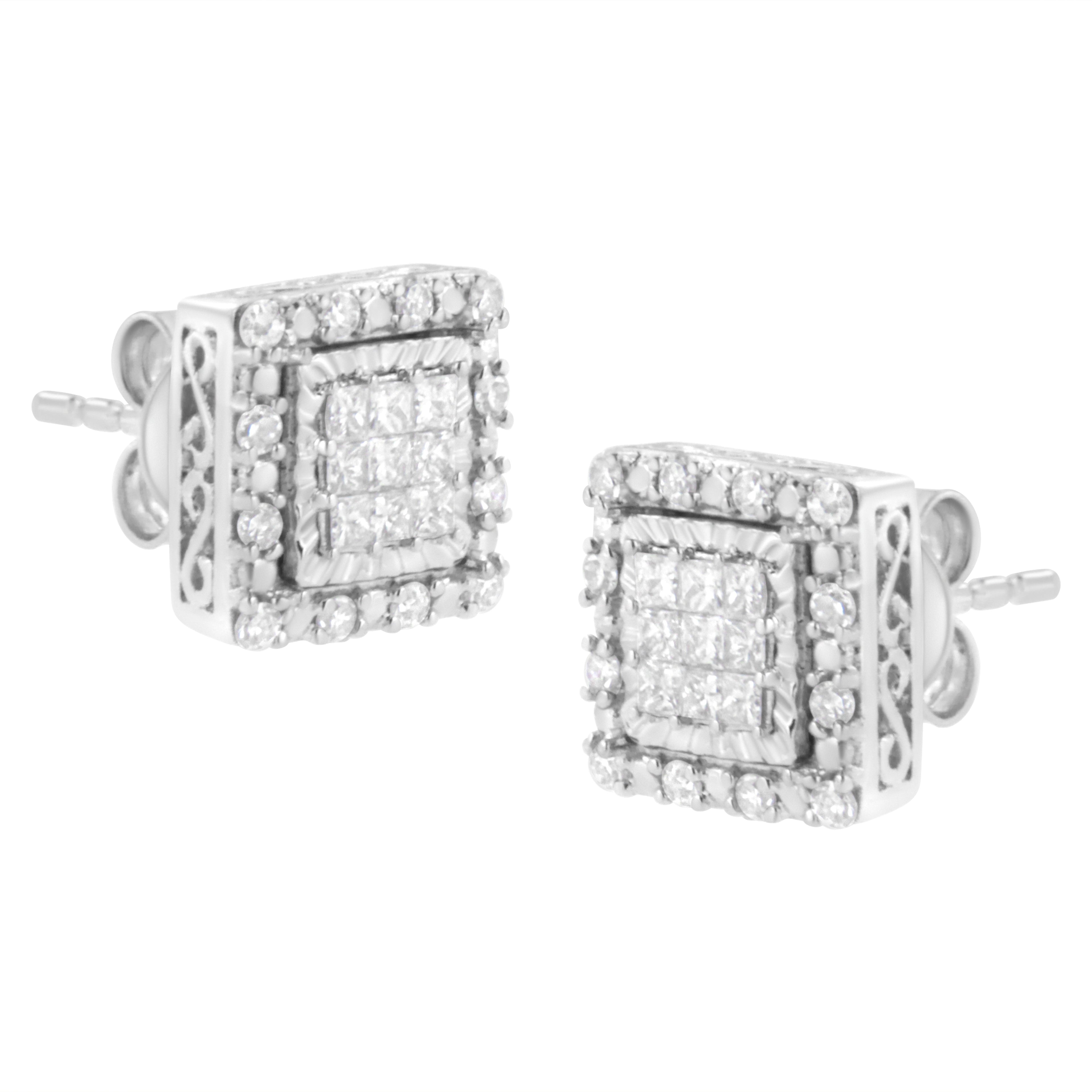 10K White Gold 1/2 cttw Invisible Set Princess-Cut Diamond Square Stud Earring (I-J Color, I1-I2 Clarity) by Bids.com