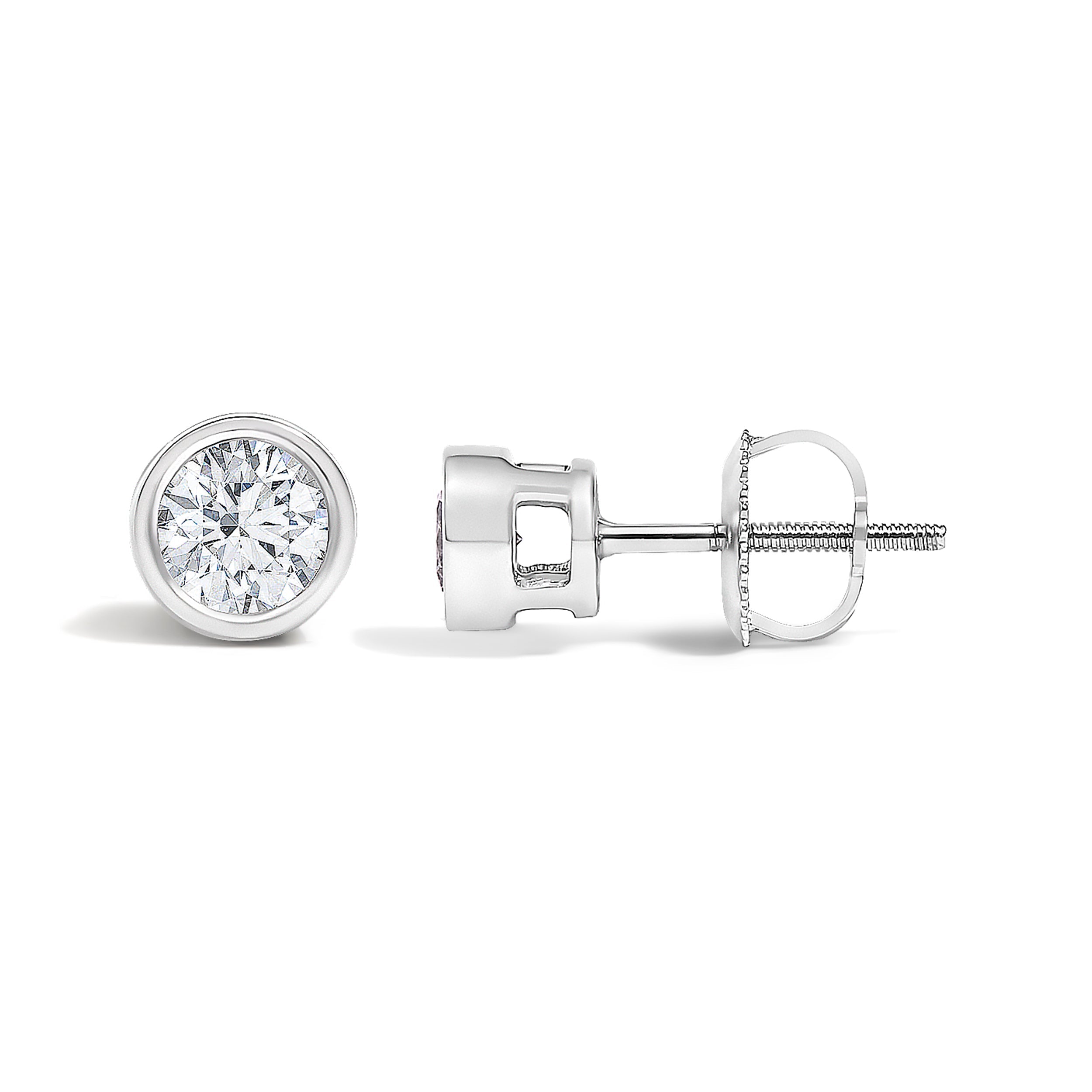 14K White Gold 1/2 Cttw Lab Grown Diamond Bezel Solitaire Stud Earrings DestGlow