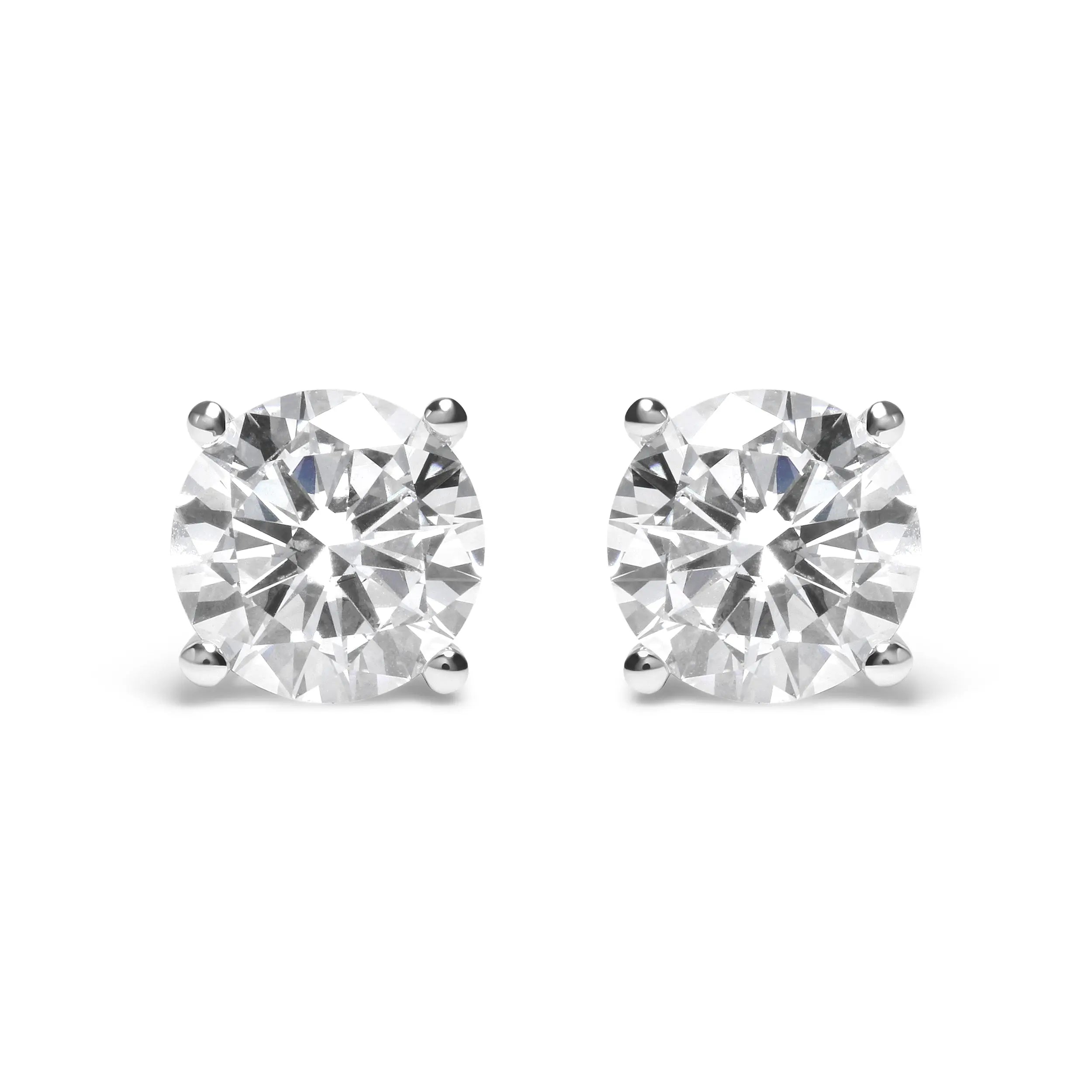 IGI Certified 14K White Gold 5.00 Cttw Round Brilliant-Cut Lab Grown Diamond Classic 4-Prong Stud Earrings with Screw Backs (F-G Color, SI1 Clarity)